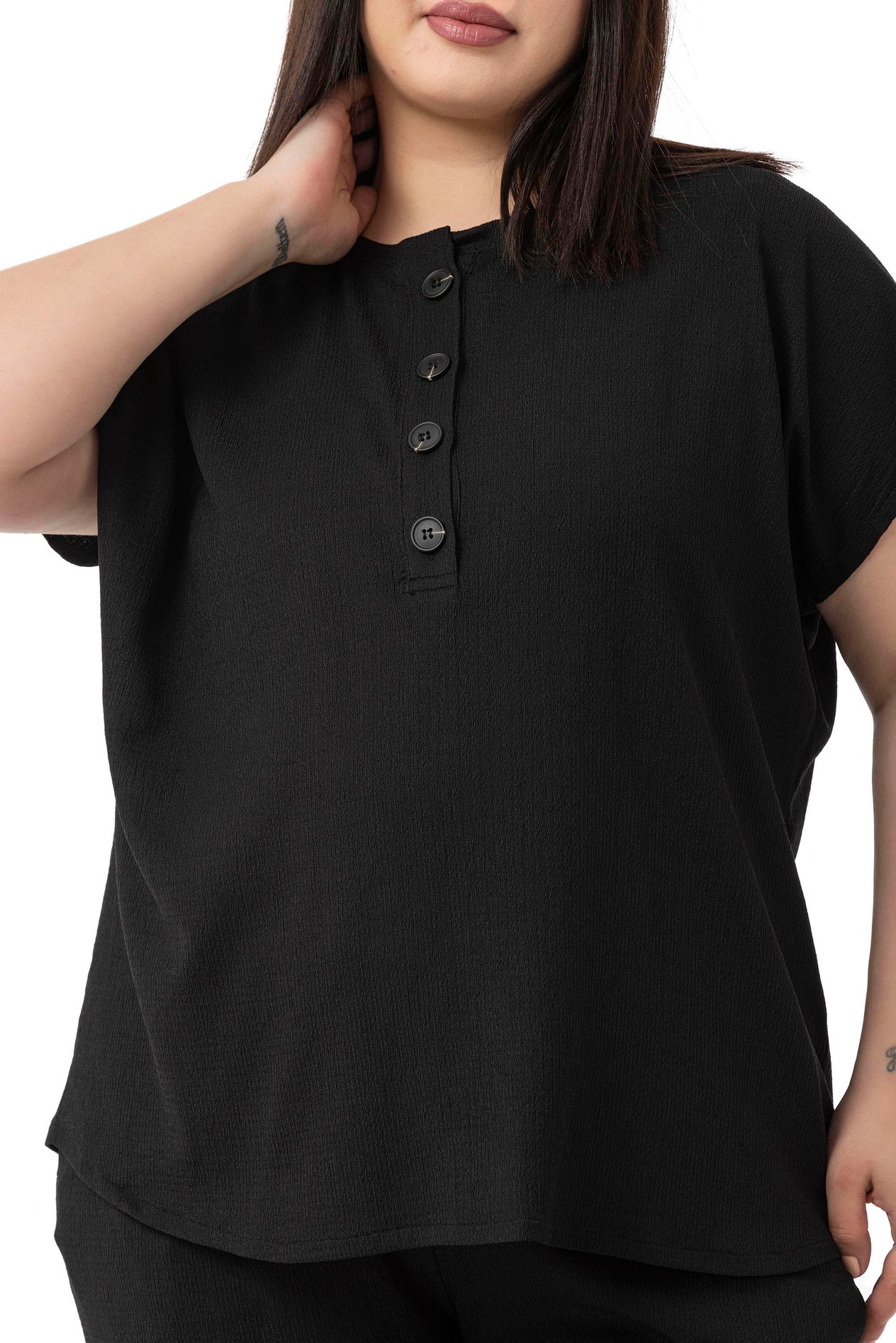 Bluz | Pantolon TakımlarDisentis Modest Büyük Beden Düşük Kollu Bluz Pantolon Siyah İkili TakımDISENTIS MODESTBüyük Beden Düşük Kollu Bluz Pantolon Siyah İkili Takım