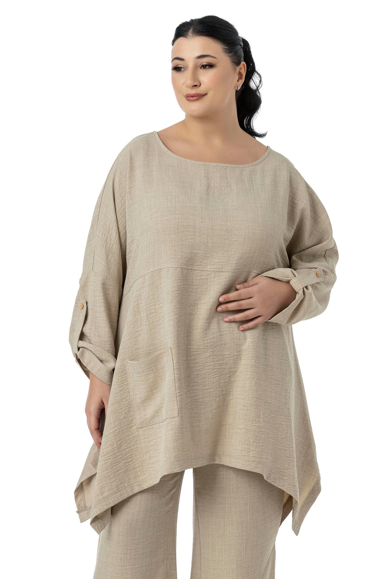 Bluz | Pantolon TakımlarDisentis Modest Büyük Beden Rahat Kesim Bluz Pantolon Bej Rengi İkili TakımDISENTIS MODESTBüyük Beden Rahat Kesim Bluz Pantolon Bej Rengi İkili Takım