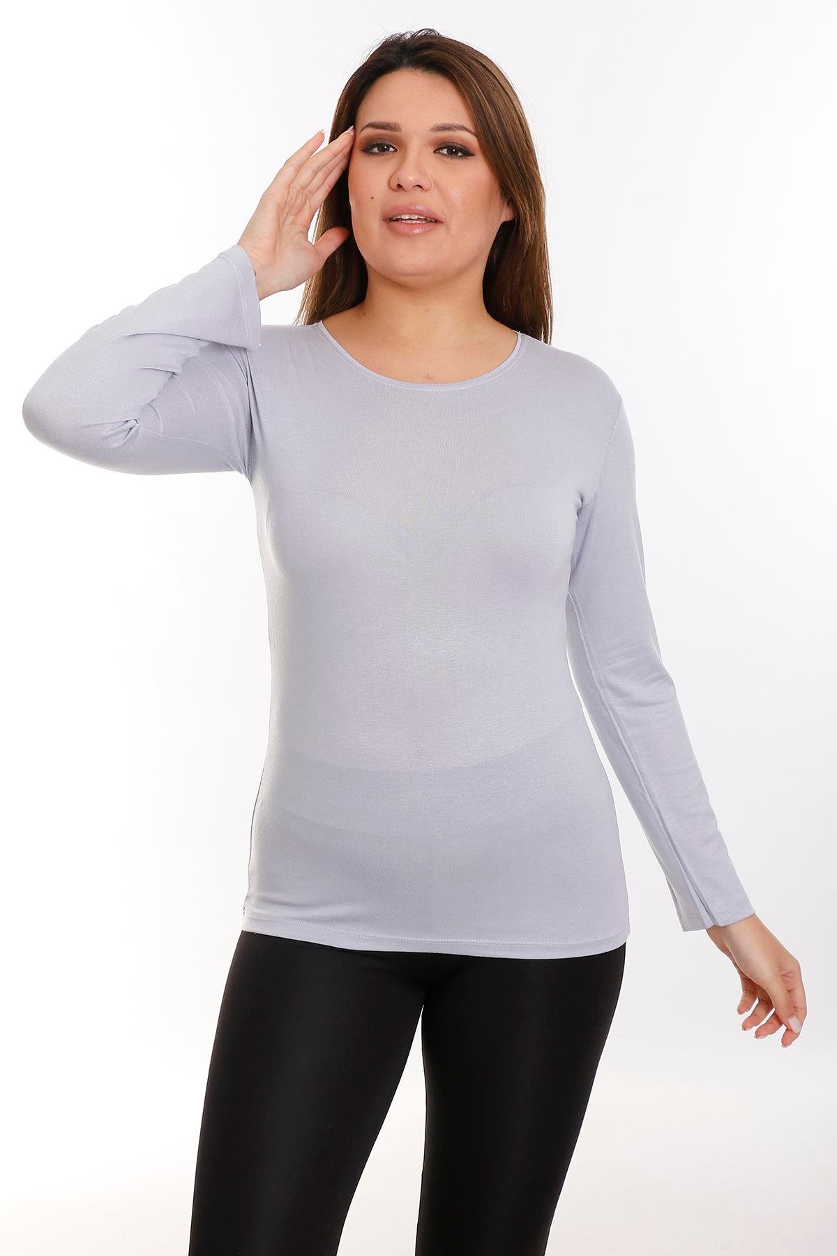 Body | TopBüyük Beden Yuvarlak Yaka Uzun Kollu Viskon Gri BodydisentisBüyük Beden Yuvarlak Yaka Uzun Kollu Viskon Gri Body
