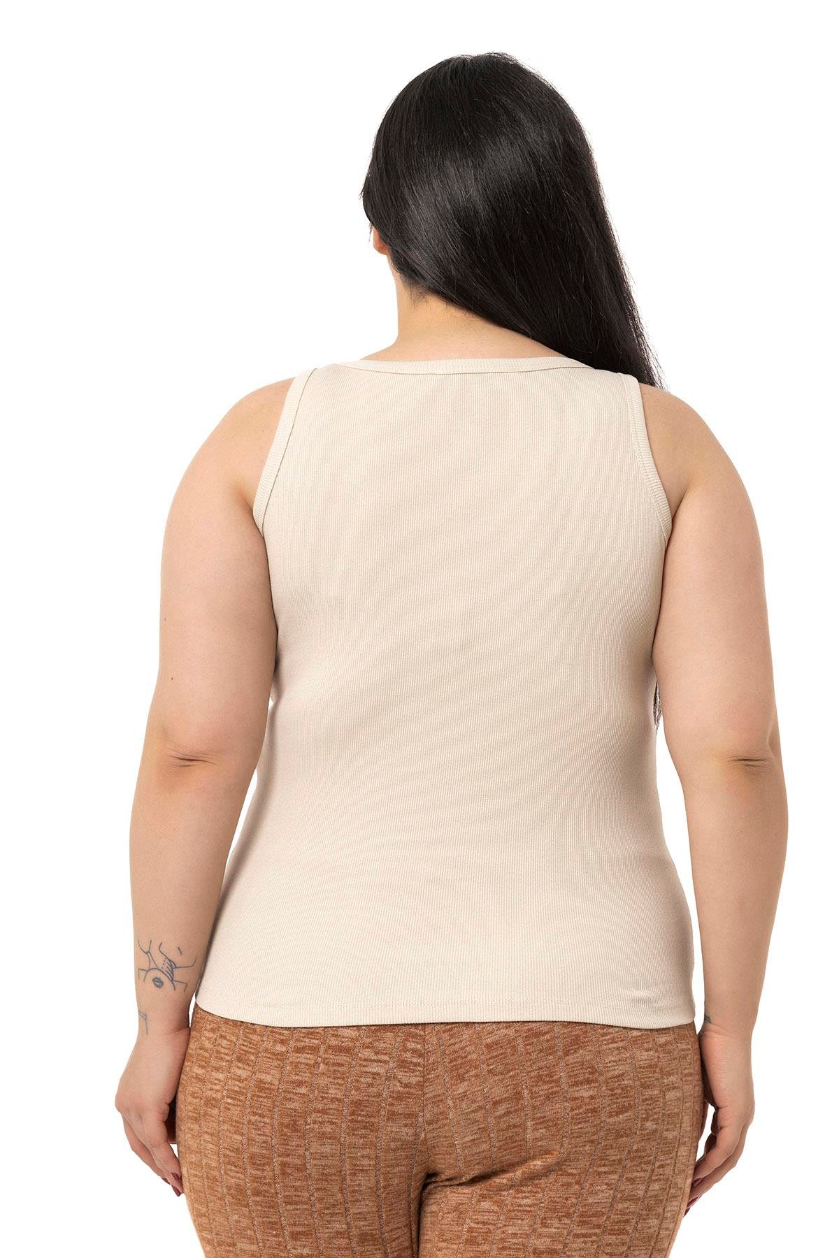 DISENTIS MODEST GENC BUYUK BEDEN FITILLI KASKORSE BODYDISENTIS MODESTBüyük Beden Askılı Fitilli Kaşkorse Bej Rengi Body
