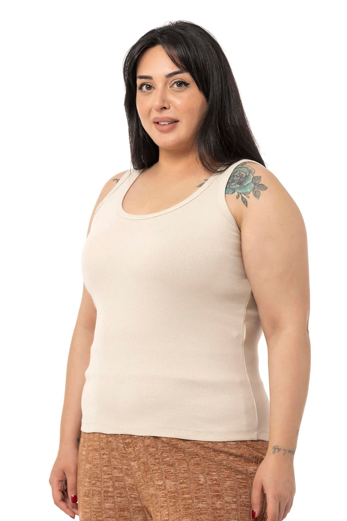 DISENTIS MODEST GENC BUYUK BEDEN FITILLI KASKORSE BODYDISENTIS MODESTBüyük Beden Askılı Fitilli Kaşkorse Bej Rengi Body