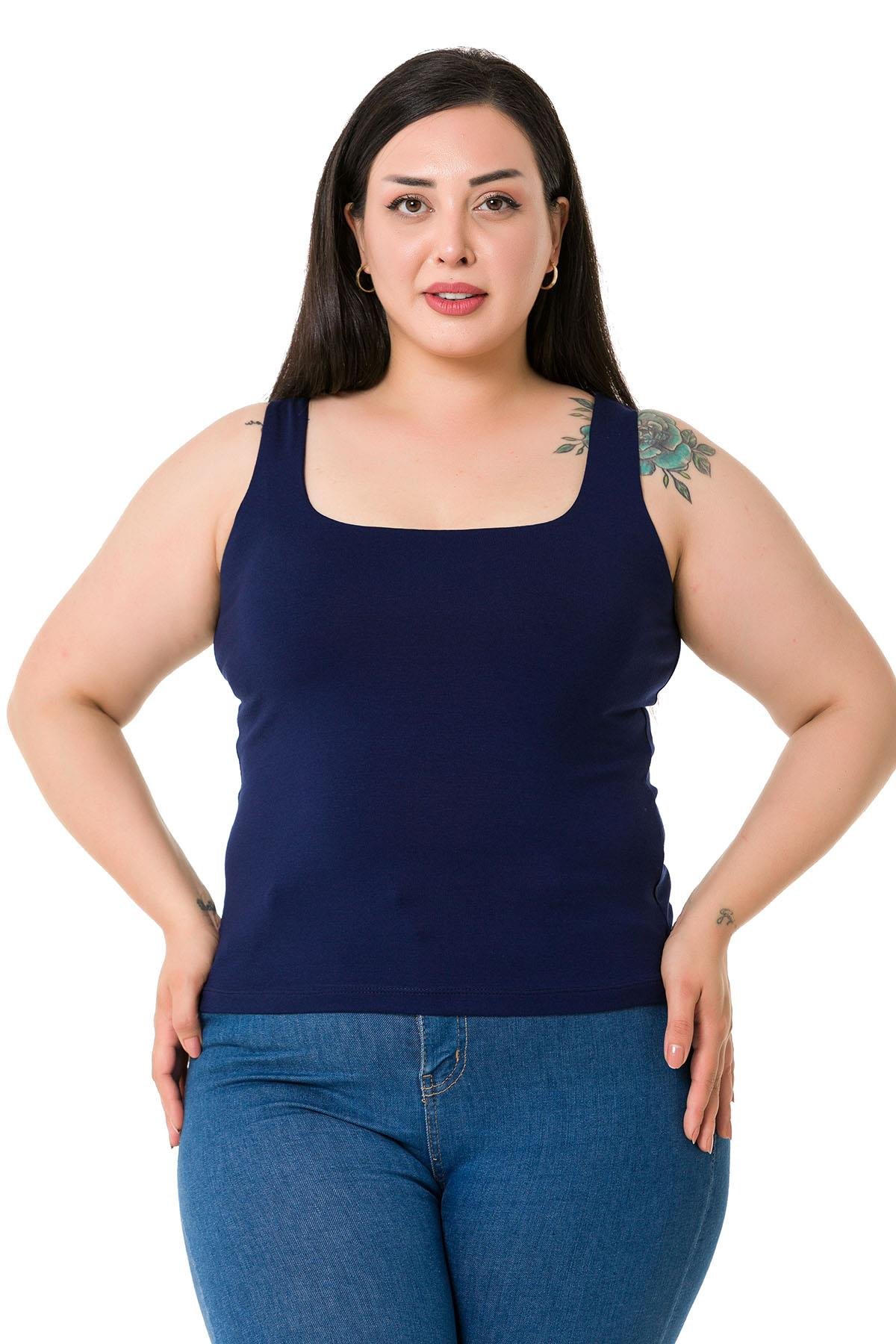 Büyük Beden Askılı Yarım Astarlı Viskon Lacivert Body