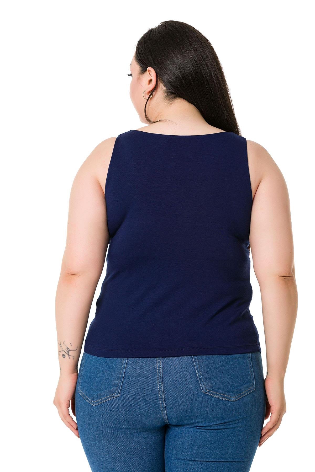 Büyük Beden Askılı Yarım Astarlı Viskon Lacivert Body