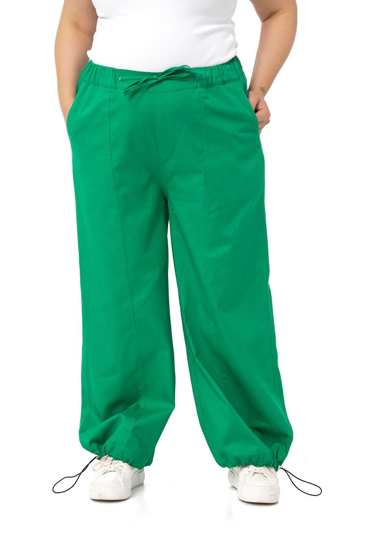 DISENTIS MODEST GENC BUYUK BEDEN GABARDIN PANTOLONDISENTIS MODESTBüyük Beden Geniş Paça Bağlama Detaylı Gabardin Yeşil Pantolon