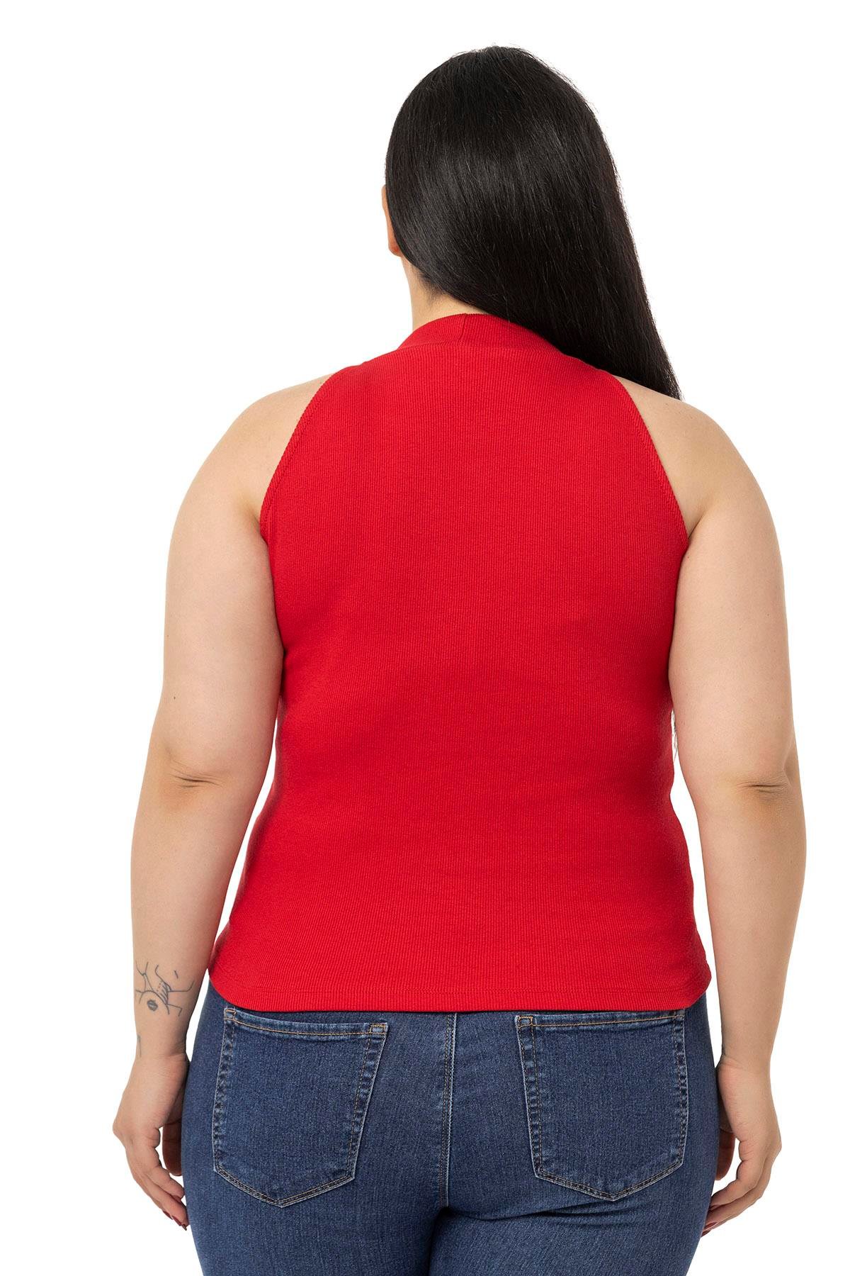 DISENTIS MODEST GENC BUYUK BEDEN KAŞKORSE YARIM BALIKCI HALTER YAKA BODYDISENTIS MODESTBüyük Beden Halter Yaka Yarım Balıkçı Fitilli Kaşkorse Kırmızı Body