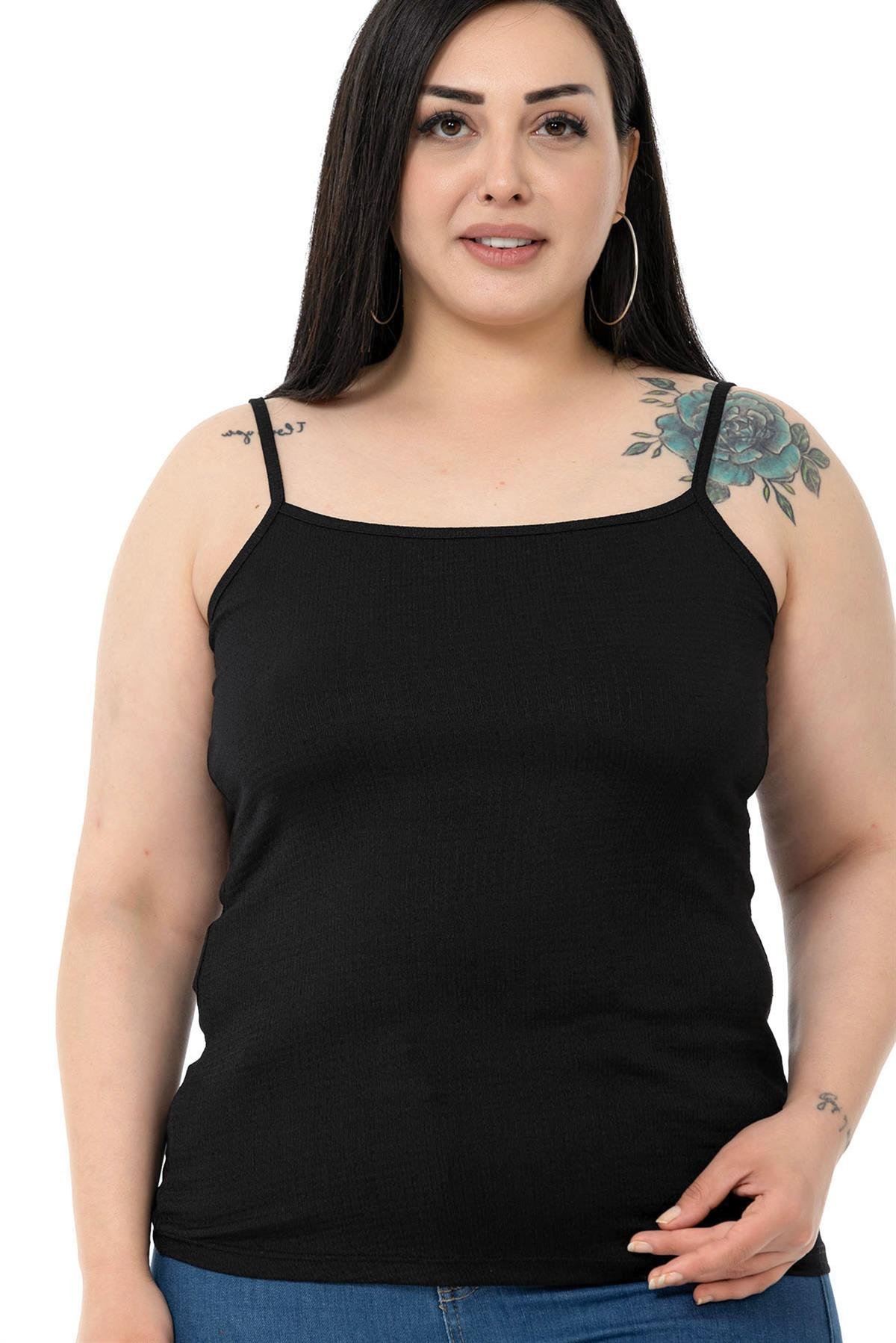 Büyük Beden İp Askılı Bürümcük Siyah Body