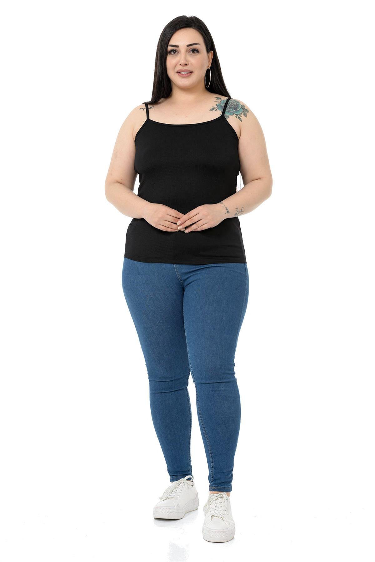 Büyük Beden İp Askılı Bürümcük Siyah Body