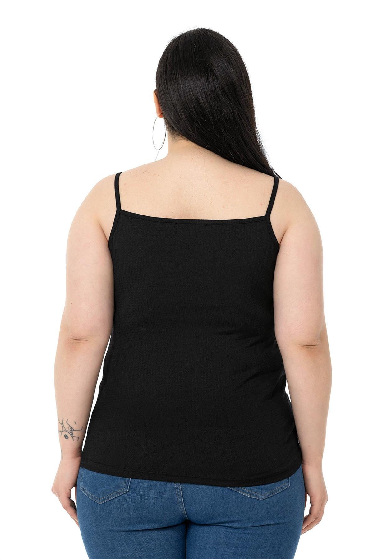 Büyük Beden İp Askılı Bürümcük Siyah Body
