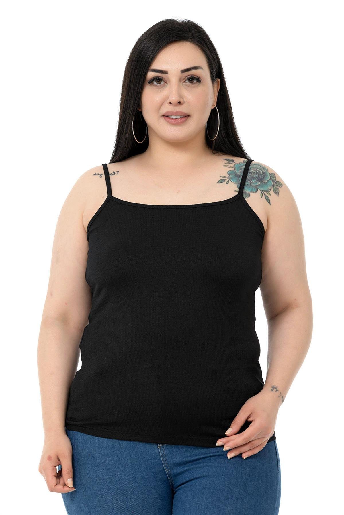 Büyük Beden İp Askılı Bürümcük Siyah Body