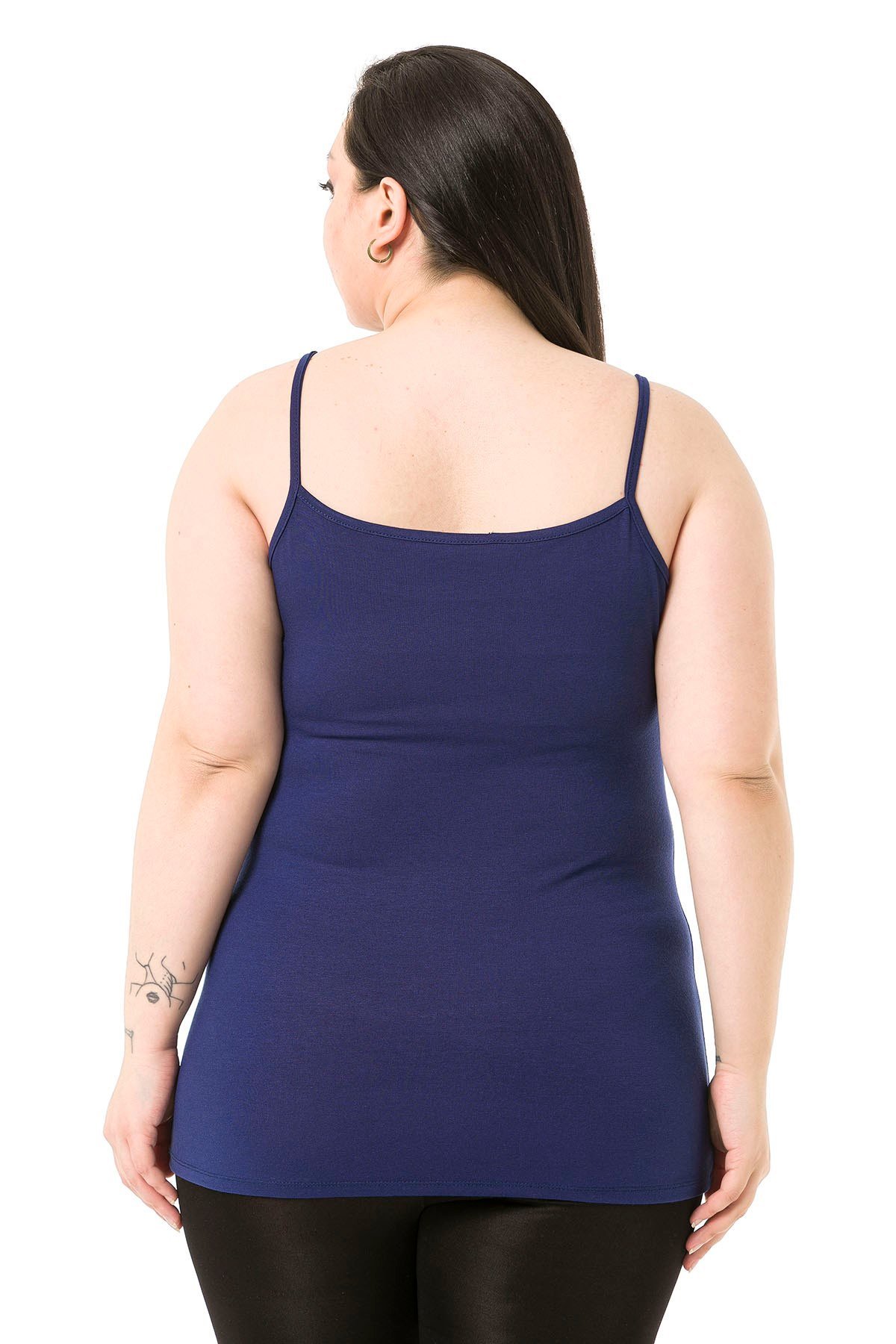 Büyük Beden İp Askılı Viskon Lacivert Body