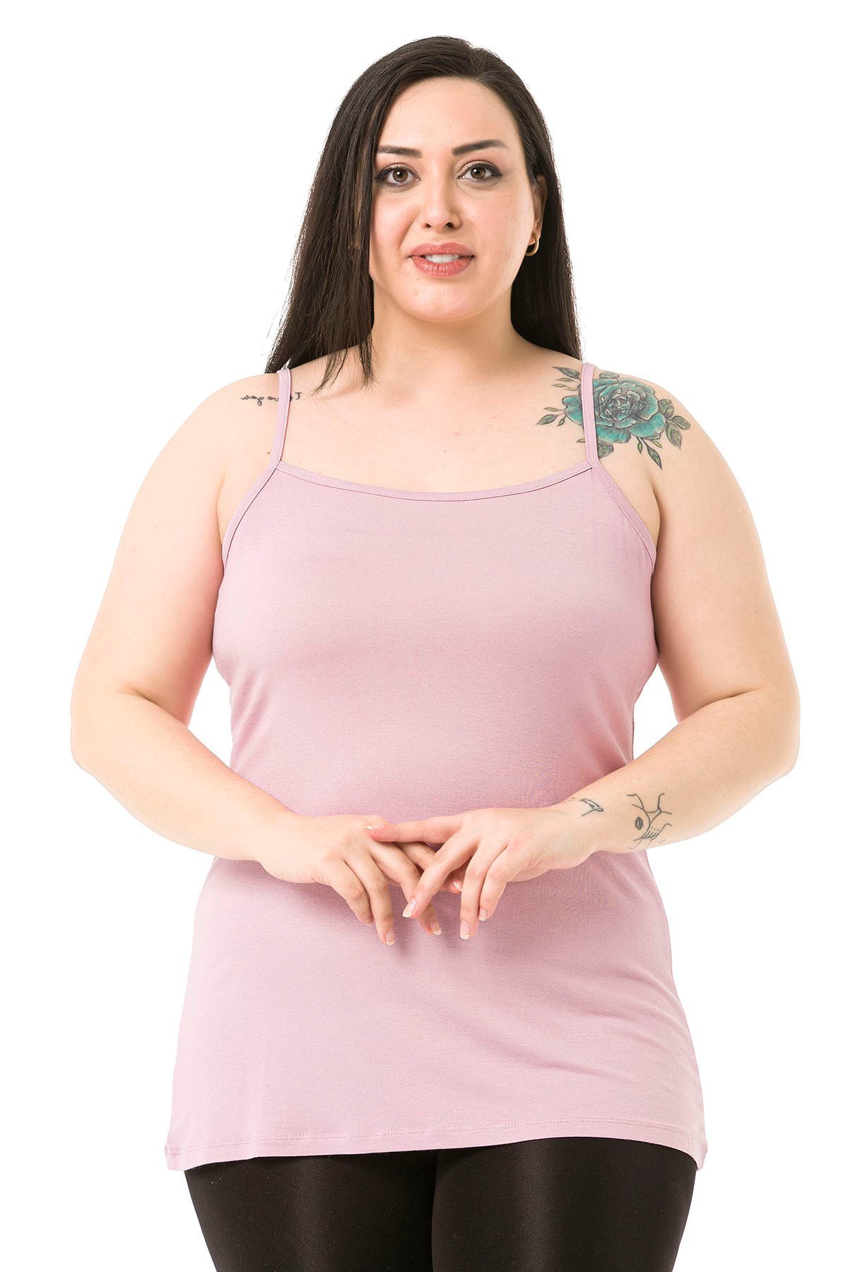 Büyük Beden İp Askılı Viskon Pembe Body