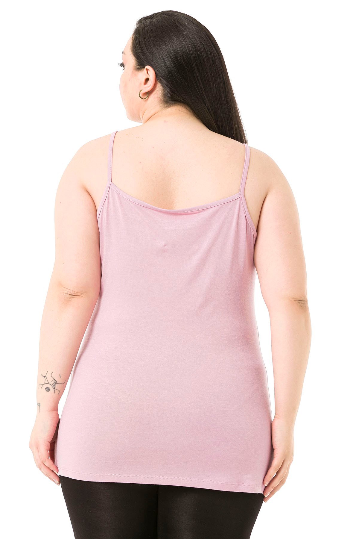Büyük Beden İp Askılı Viskon Pembe Body