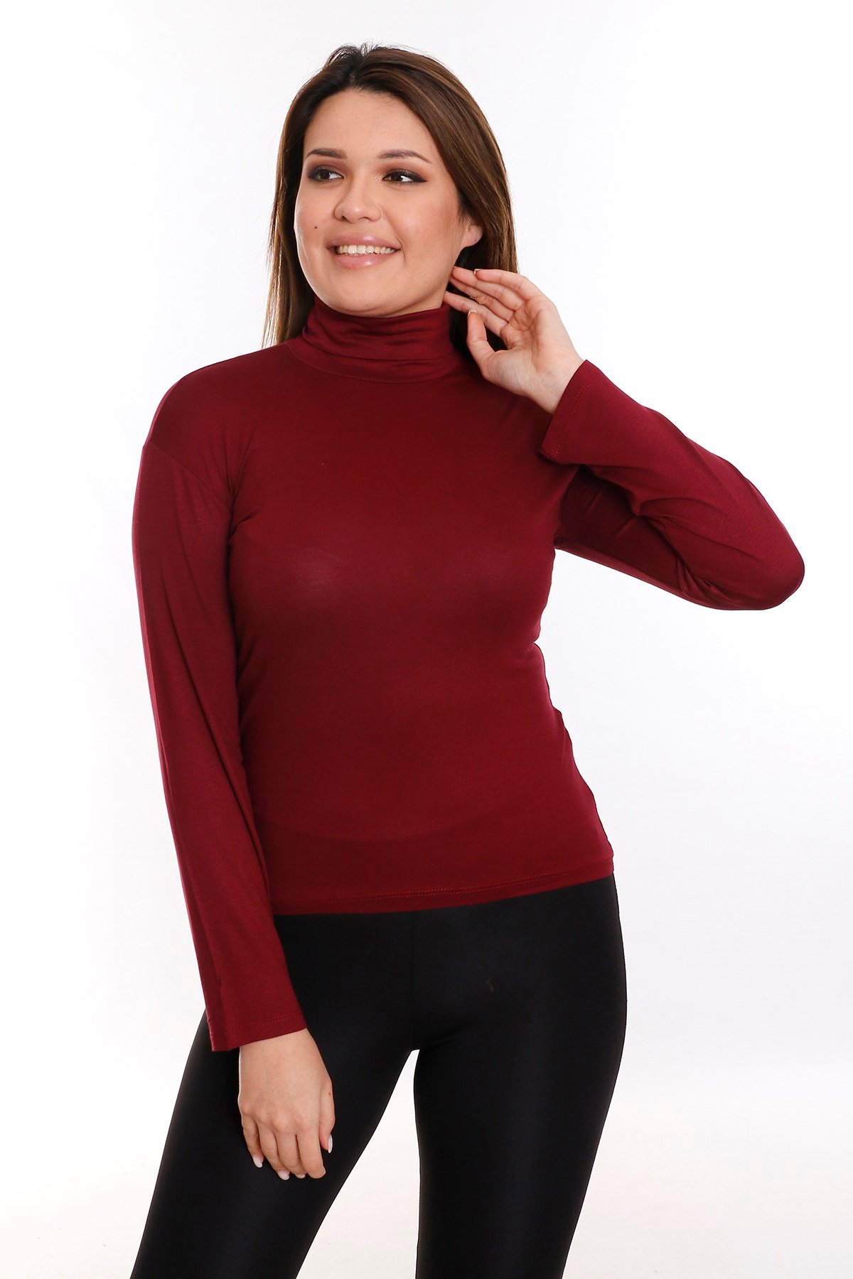 Büyük Beden Tam Balıkçı Viskon Boğazlı Bordo Body