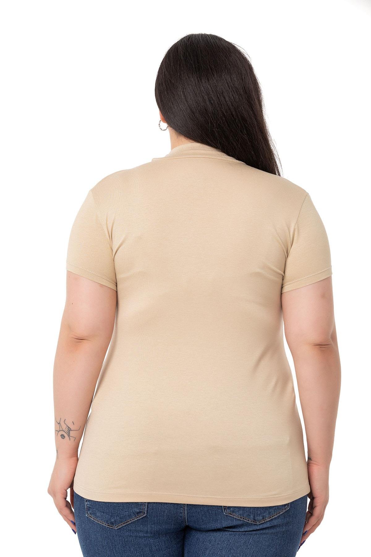 DISENTIS MODEST GENC BUYUK BEDEN BODY DISENTIS MODESTBüyük Beden Yarım Balıkçı Kısa Kollu Viskon Bej Rengi Body