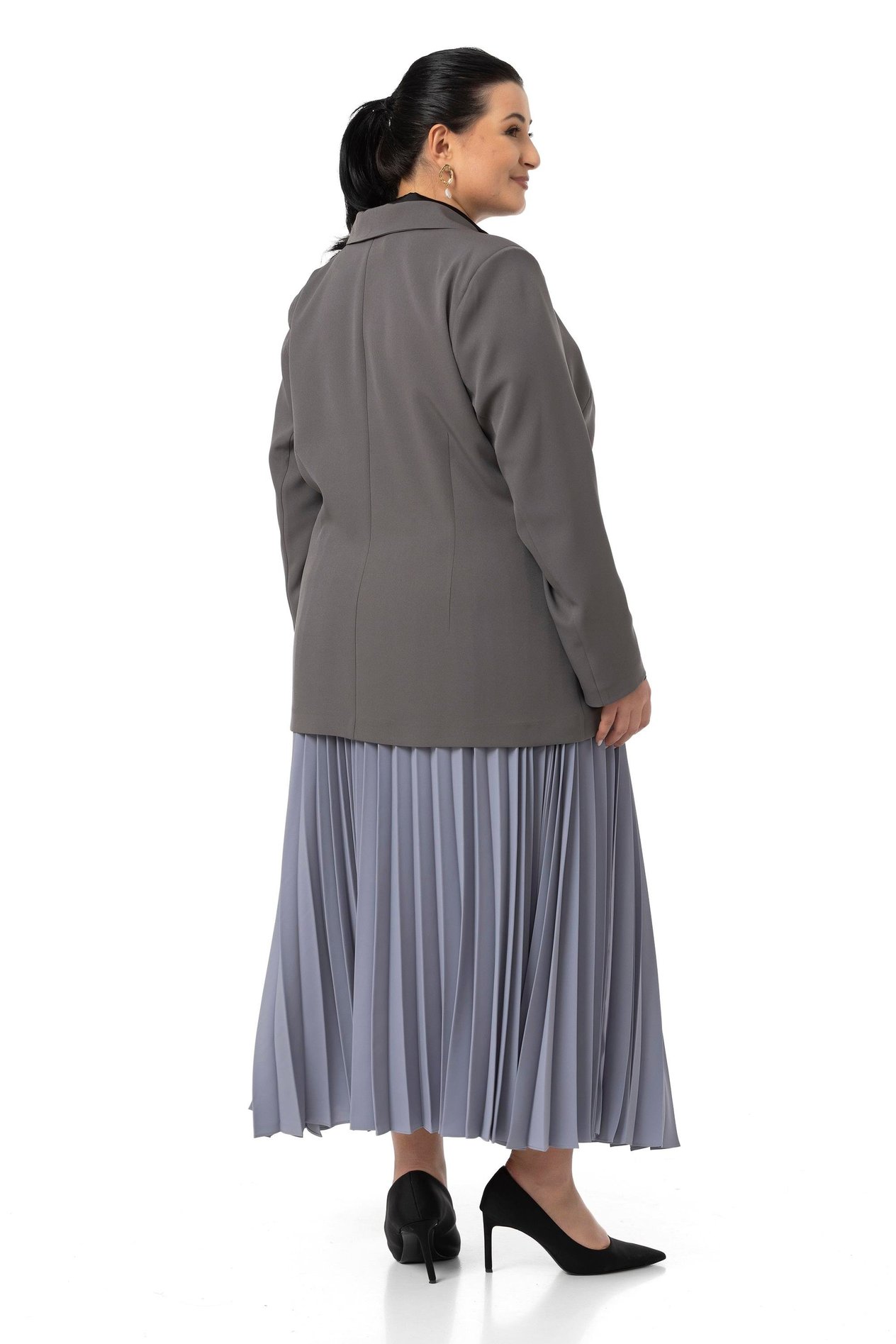 Jacket&Skirt SuitDisentis Modest Büyük Beden Pileli Etek Ceket Gri İkili TakımDISENTIS MODESTBüyük Beden Pileli Etek Ceket Gri İkili Takım