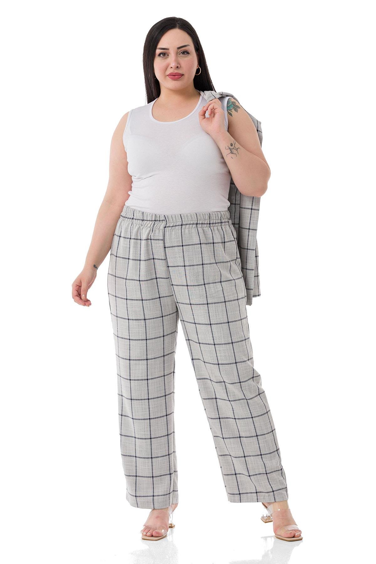 Ceket&PantolonDISENTIS MODEST GENC BUYUK BEDEN CEKET PANTOLON TAKIMDISENTIS MODESTBüyük Beden Ekoseli Ceket Pantolon Gri İkili Takım