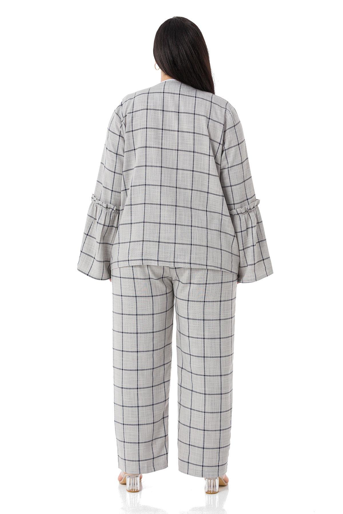 Ceket&PantolonDISENTIS MODEST GENC BUYUK BEDEN CEKET PANTOLON TAKIMDISENTIS MODESTBüyük Beden Ekoseli Ceket Pantolon Gri İkili Takım