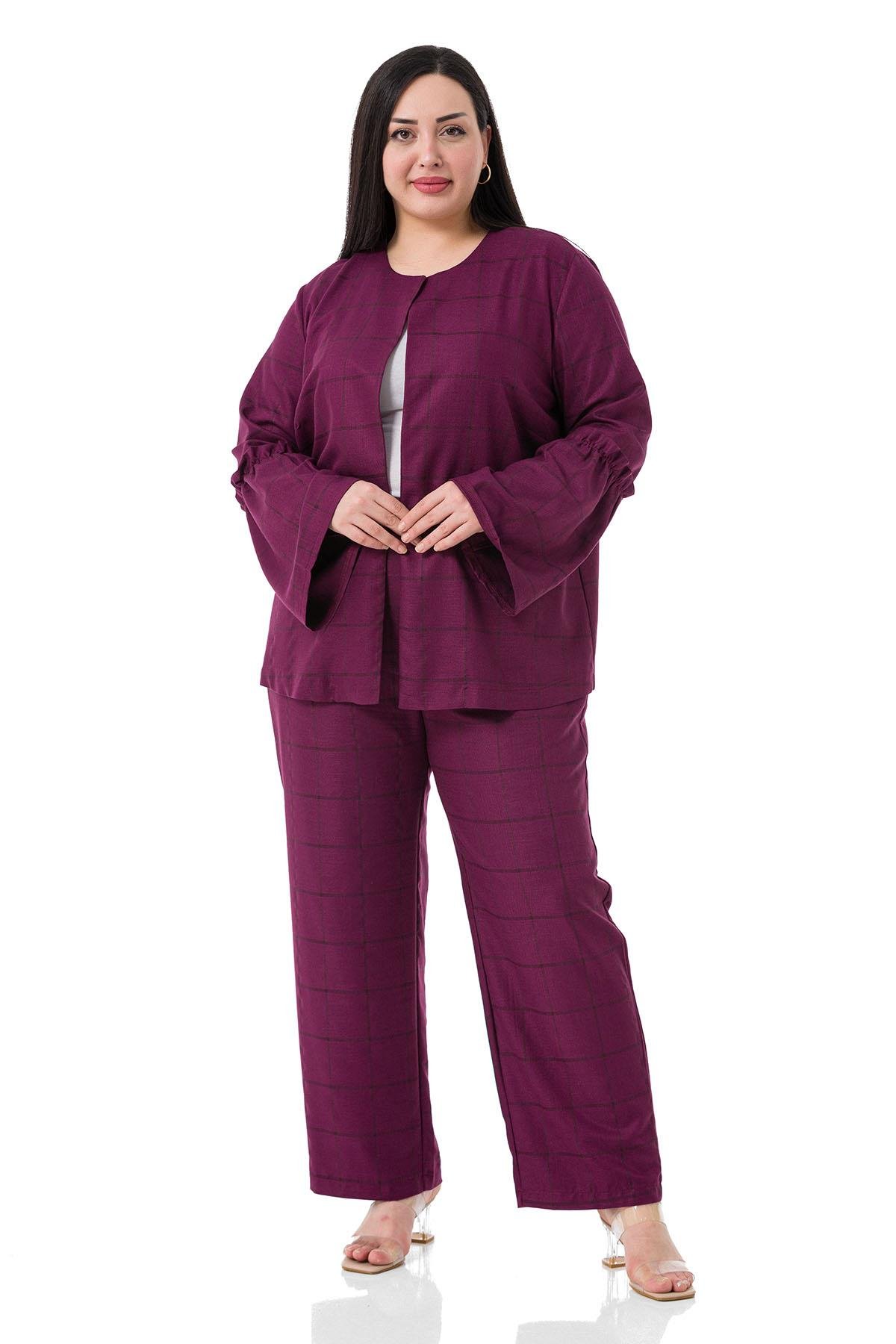 Ceket&PantolonDISENTIS MODEST GENC BUYUK BEDEN CEKET PANTOLON TAKIMDISENTIS MODESTBüyük Beden Ekoseli Ceket Pantolon Bordo İkili Takım