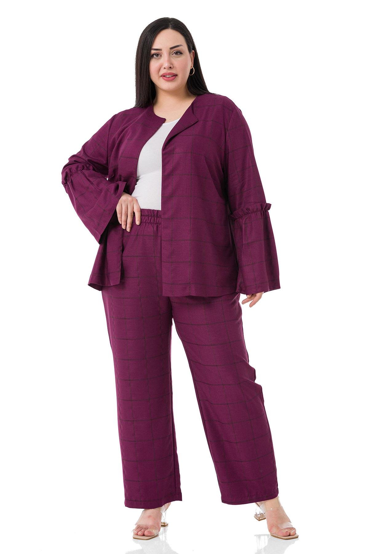 Ceket&PantolonDISENTIS MODEST GENC BUYUK BEDEN CEKET PANTOLON TAKIMDISENTIS MODESTBüyük Beden Ekoseli Ceket Pantolon Bordo İkili Takım