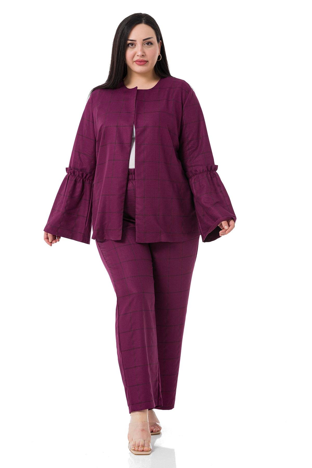 Ceket&PantolonDISENTIS MODEST GENC BUYUK BEDEN CEKET PANTOLON TAKIMDISENTIS MODESTBüyük Beden Ekoseli Ceket Pantolon Bordo İkili Takım