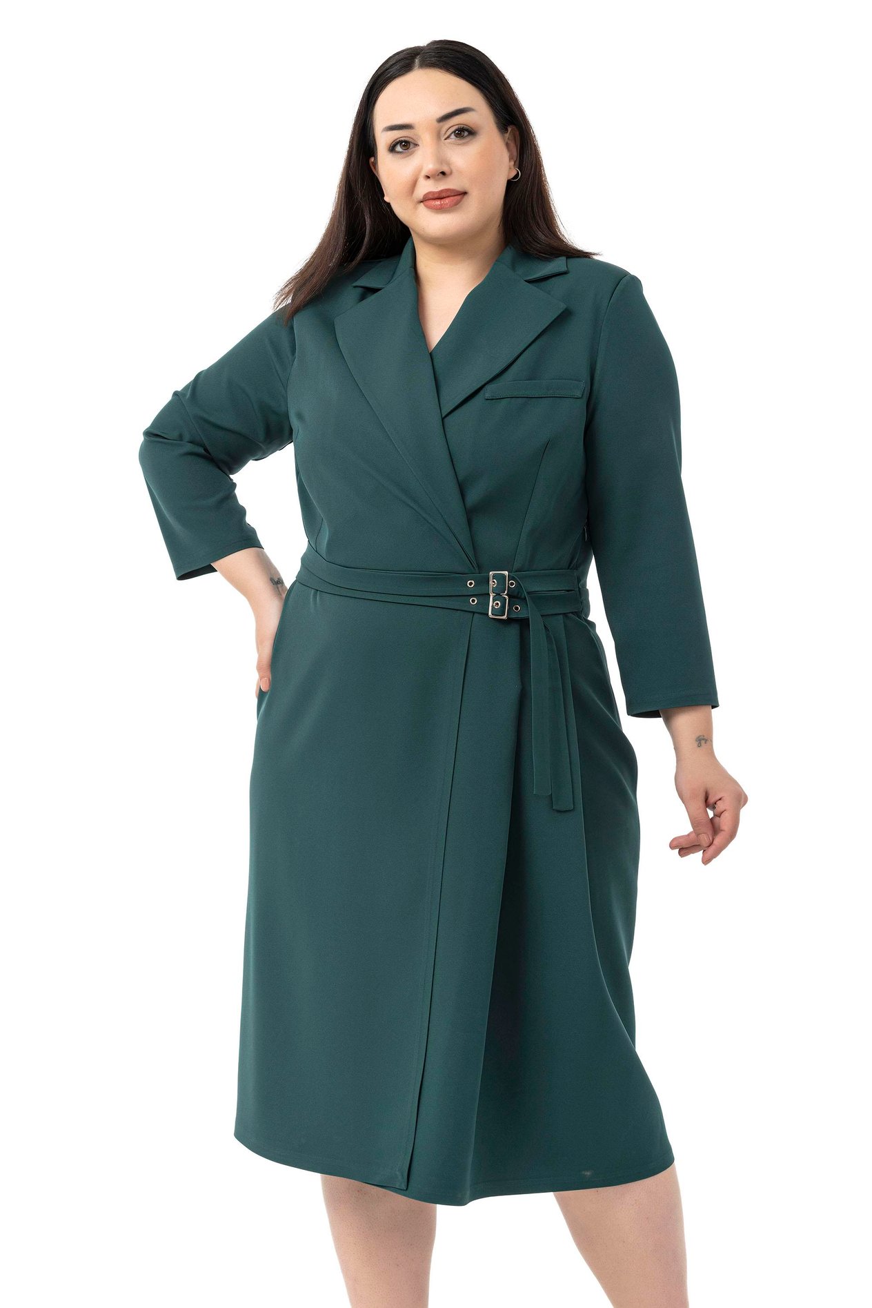DressesDisentis Modest Büyük Beden Kruvaze Yaka Truvakar Kol Pileli Midi Zümrüt Yeşili ElbiseDISENTIS MODESTBüyük Beden Kruvaze Yaka Truvakar Kol Pileli Midi Zümrüt Yeşili Elbise