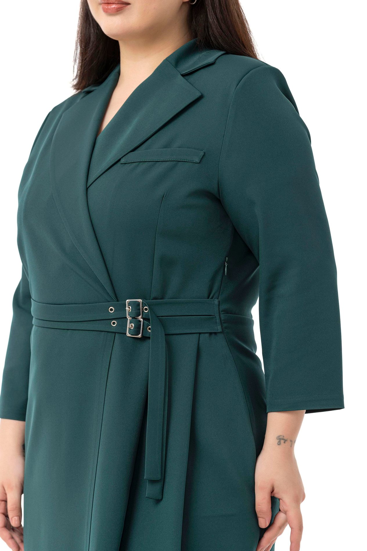 DressesDisentis Modest Büyük Beden Kruvaze Yaka Truvakar Kol Pileli Midi Zümrüt Yeşili ElbiseDISENTIS MODESTBüyük Beden Kruvaze Yaka Truvakar Kol Pileli Midi Zümrüt Yeşili Elbise