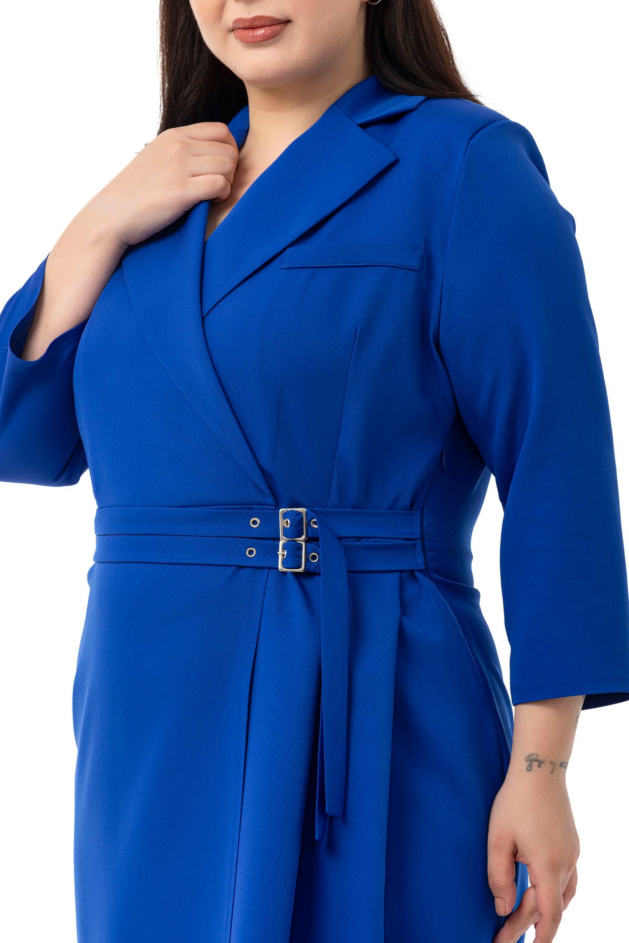 DressesDisentis Modest Büyük Beden Kruvaze Yaka Truvakar Kol Pileli Midi Saks Mavi ElbiseDISENTIS MODESTBüyük Beden Kruvaze Yaka Truvakar Kol Pileli Midi Saks Mavi Elbise