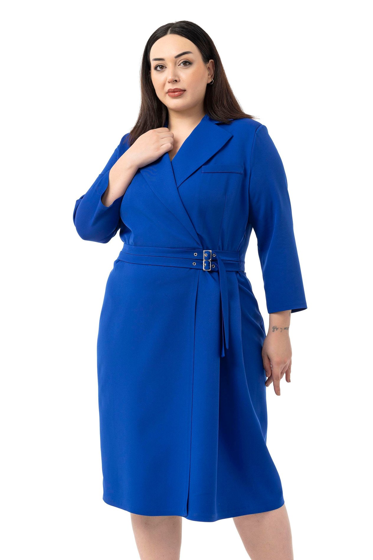DressesDisentis Modest Büyük Beden Kruvaze Yaka Truvakar Kol Pileli Midi Saks Mavi ElbiseDISENTIS MODESTBüyük Beden Kruvaze Yaka Truvakar Kol Pileli Midi Saks Mavi Elbise
