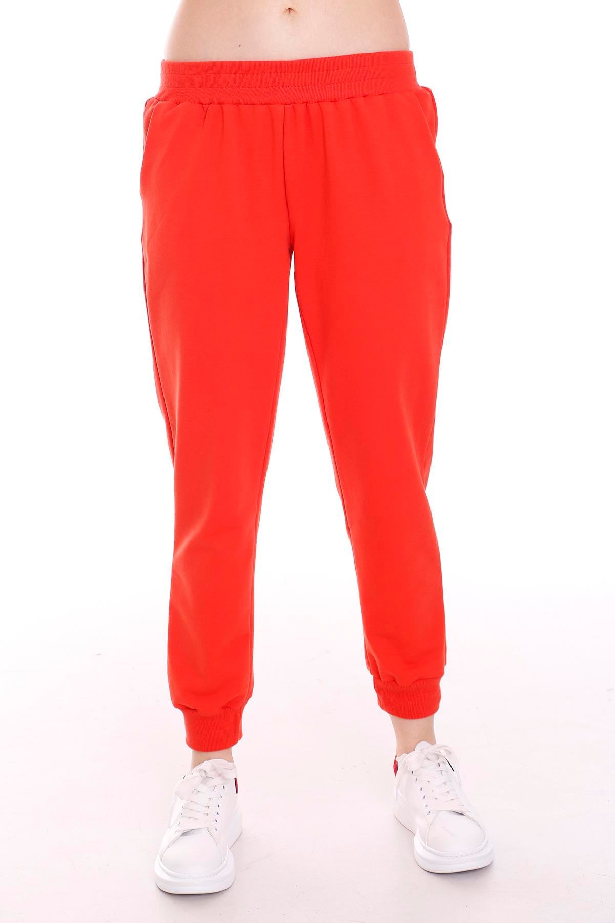 Orange Sweatpants with Elastic Waist and Front Pockets