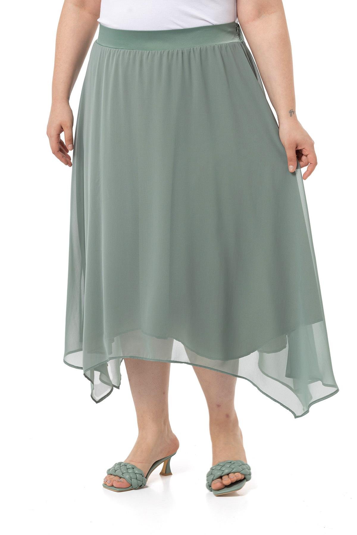 SkirtsDisentis Modest Asimetrik Kesim Astarlı Mint Yeşili Şifon EtekDISENTIS MODESTBüyük Beden Asimetrik Kesim Astarlı Mint Yeşili Şifon Etek