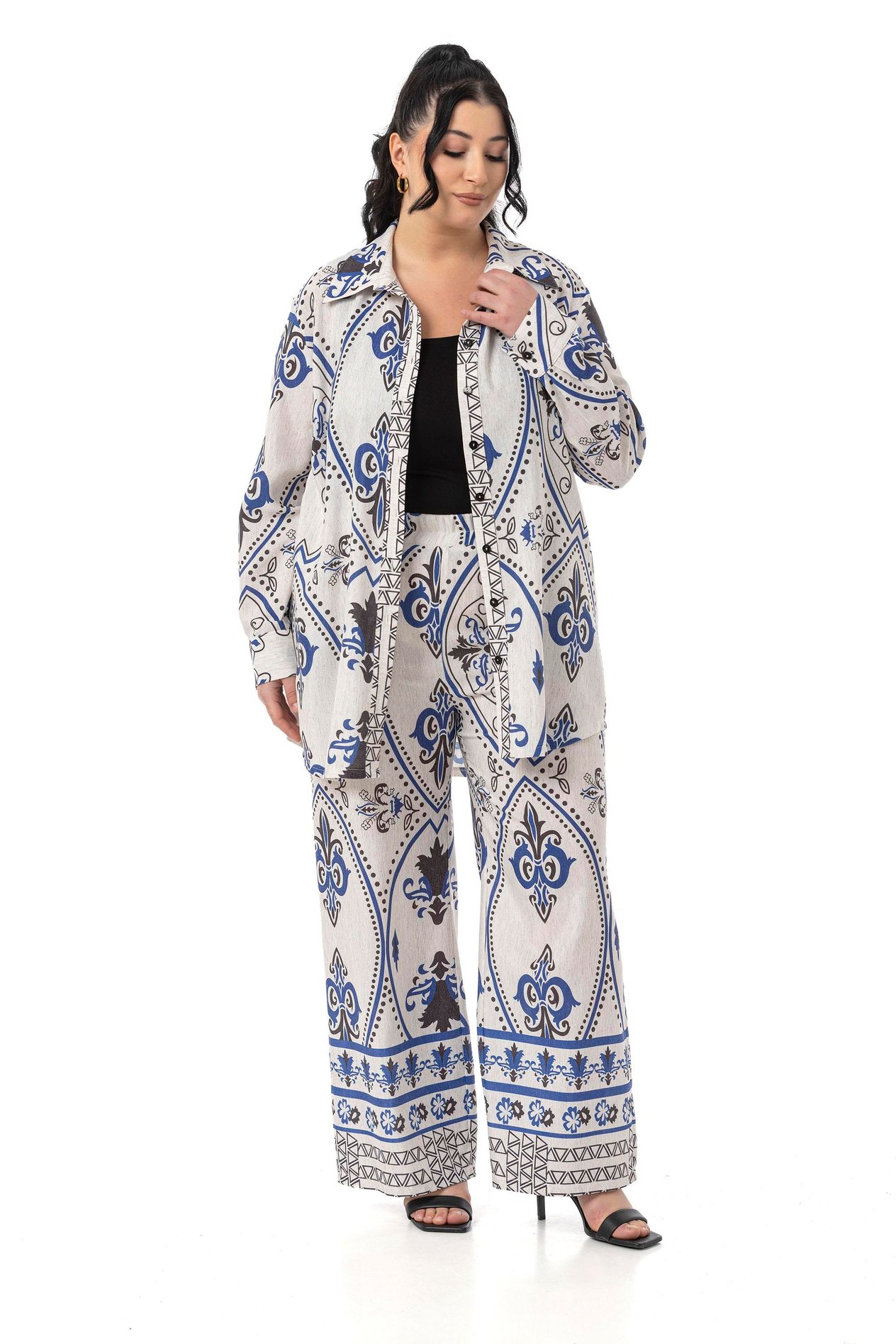 Shirt&Pants setsDisentis Modest Büyük Beden Baskılı Gömlek Pantolon Saks Mavisi İkili TakımDISENTIS MODESTBüyük Beden Baskılı Gömlek Pantolon Saks Mavisi İkili Takım