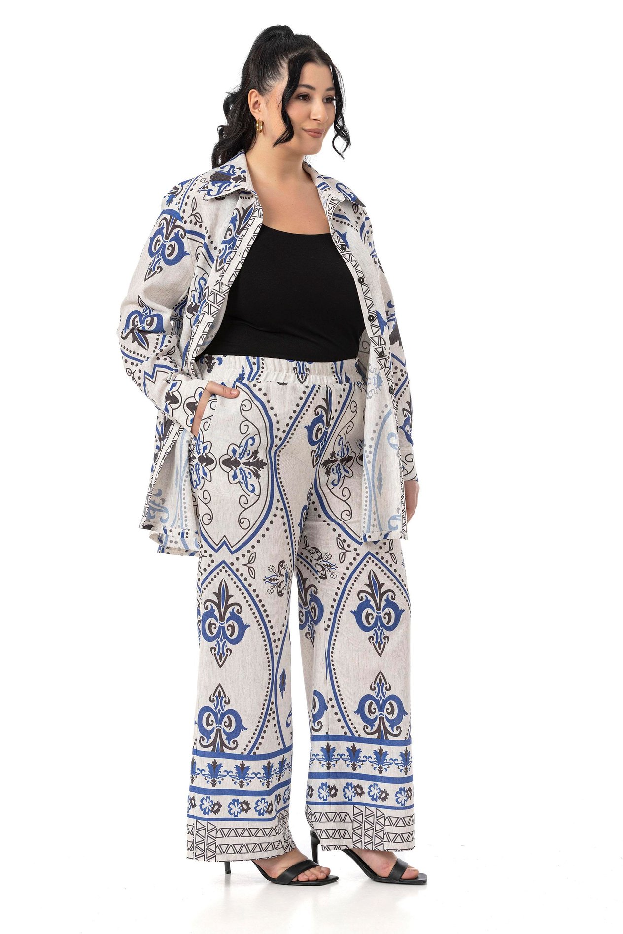 Shirt&Pants setsDisentis Modest Büyük Beden Baskılı Gömlek Pantolon Saks Mavisi İkili TakımDISENTIS MODESTBüyük Beden Baskılı Gömlek Pantolon Saks Mavisi İkili Takım