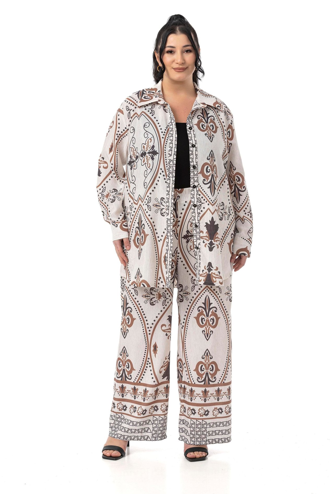 Shirt&Pants setsDisentis Modest Büyük Beden Baskılı Gömlek Pantolon Taba İkili TakımDISENTIS MODESTBüyük Beden Baskılı Gömlek Pantolon Taba İkili Takım