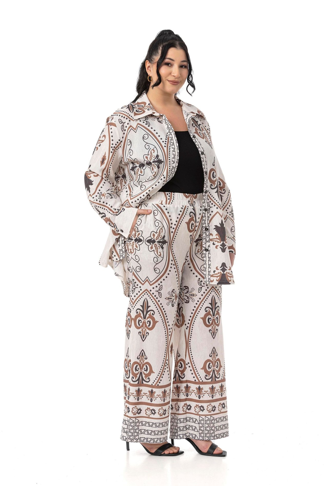 Shirt&Pants setsDisentis Modest Büyük Beden Baskılı Gömlek Pantolon Taba İkili TakımDISENTIS MODESTBüyük Beden Baskılı Gömlek Pantolon Taba İkili Takım