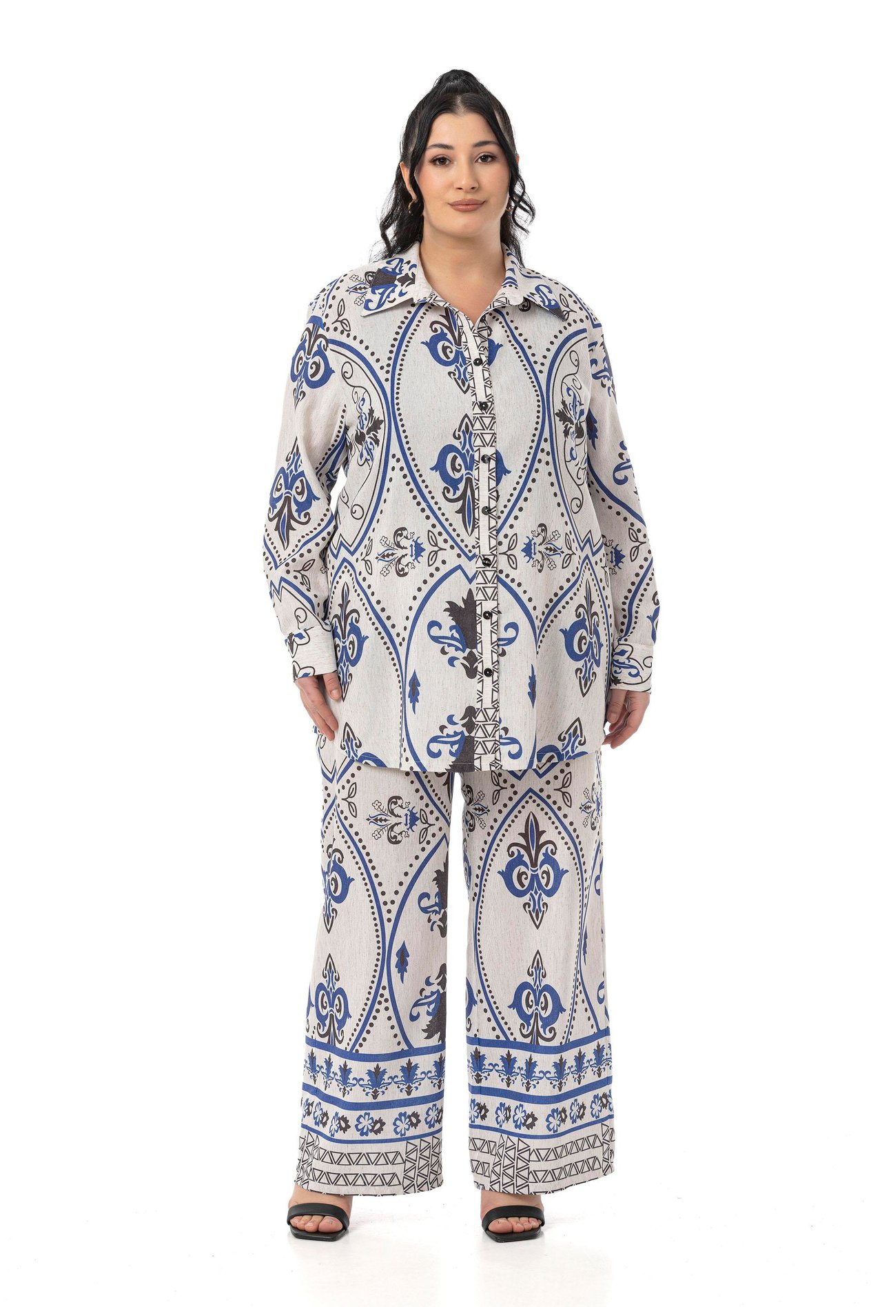 Shirt&Pants setsDisentis Modest Büyük Beden Baskılı Gömlek Pantolon Saks Mavisi İkili TakımDISENTIS MODESTBüyük Beden Baskılı Gömlek Pantolon Saks Mavisi İkili Takım