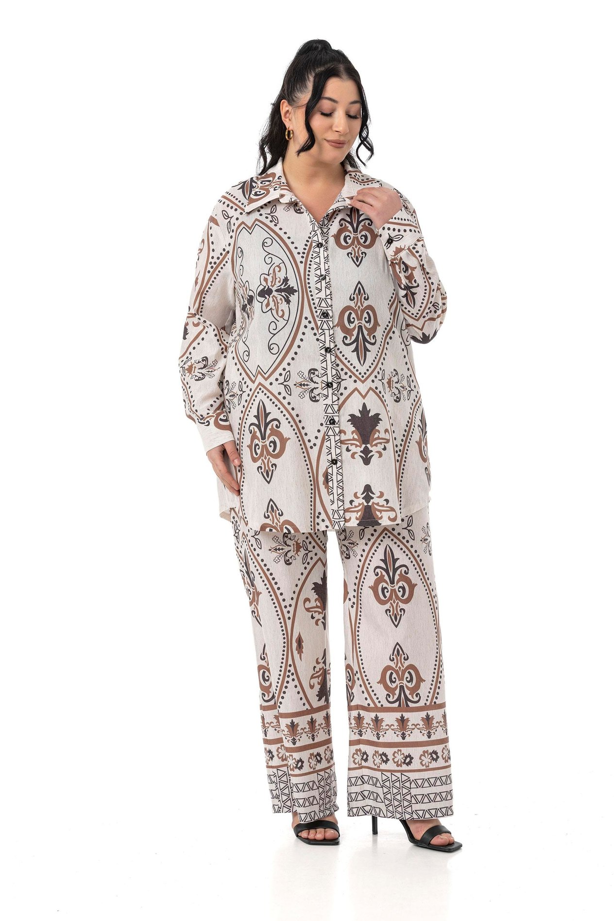 Shirt&Pants setsDisentis Modest Büyük Beden Baskılı Gömlek Pantolon Taba İkili TakımDISENTIS MODESTBüyük Beden Baskılı Gömlek Pantolon Taba İkili Takım