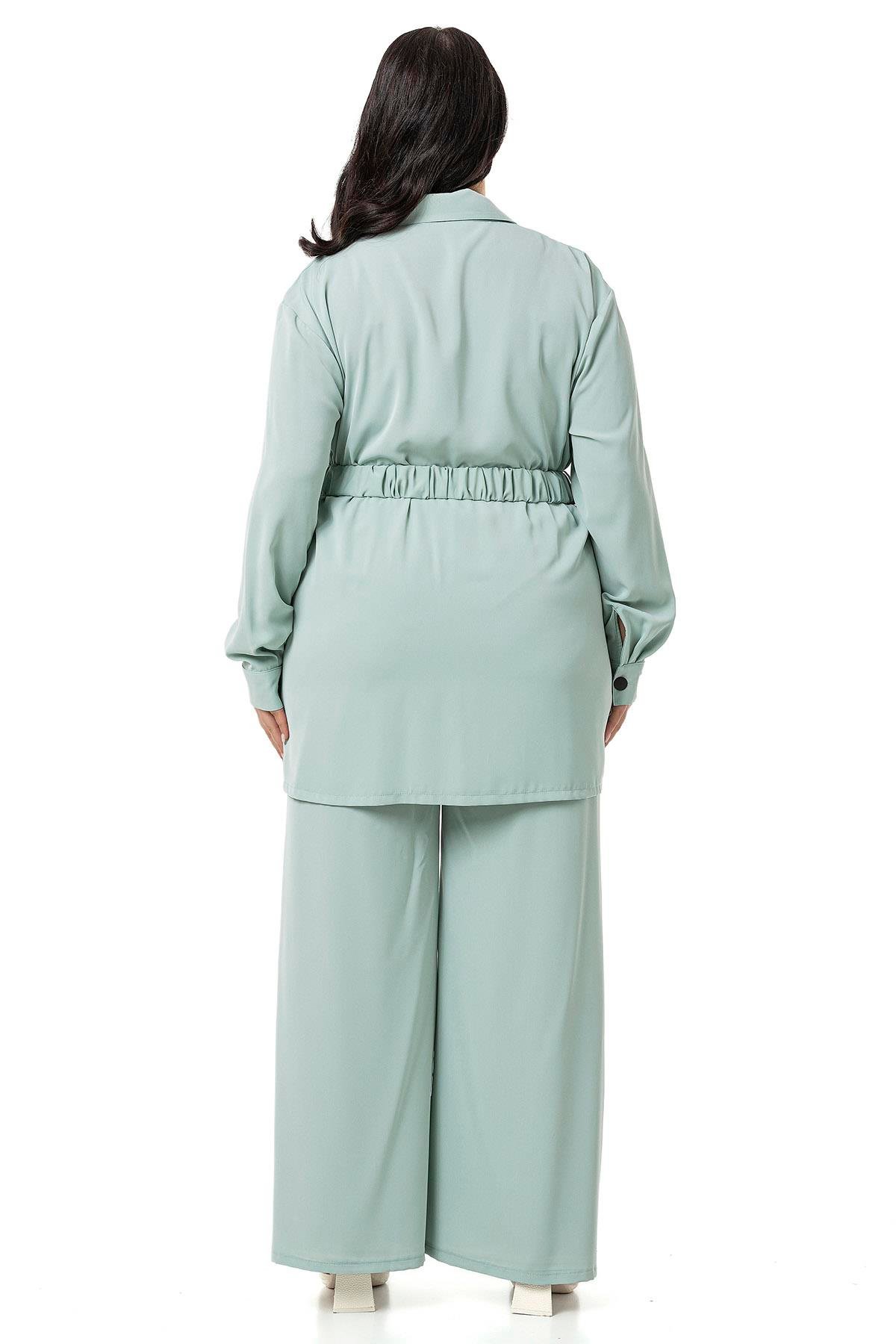 Gömlek | Pantolon TakımlarDisentis Modest Büyük Beden Beli Kemerli Gömlek Pantolon Mint Yeşili İkili Takım DISENTIS MODESTBüyük Beden Beli Kemerli Gömlek Pantolon Mint Yeşili İkili Takım 