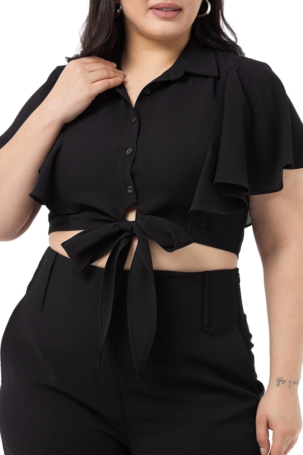 Gömlek | Pantolon TakımlarDisentis Modest Büyük Beden Crop Gömlek Pantolon Siyah İkili TakımDISENTIS MODESTBüyük Beden Crop Gömlek Pantolon Siyah İkili Takım