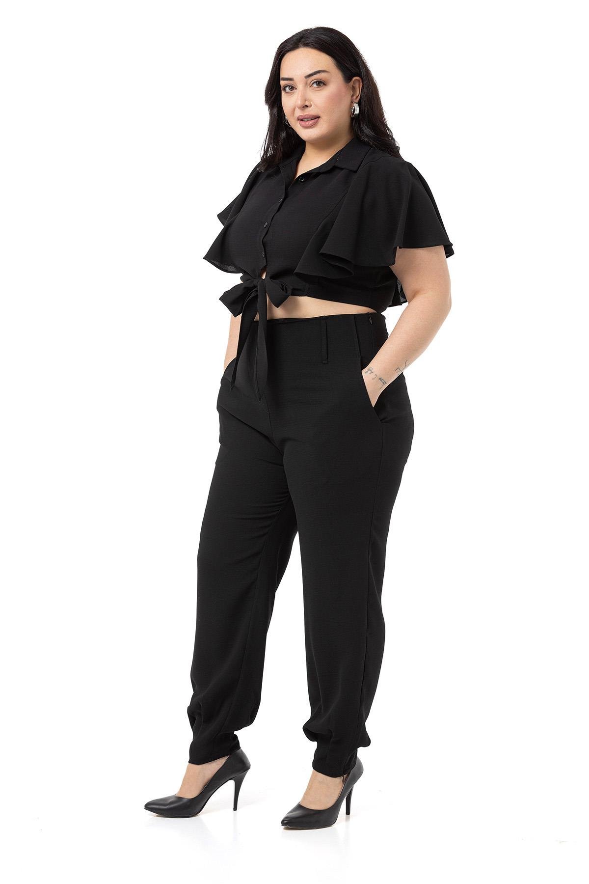 Gömlek | Pantolon TakımlarDisentis Modest Büyük Beden Crop Gömlek Pantolon Siyah İkili TakımDISENTIS MODESTBüyük Beden Crop Gömlek Pantolon Siyah İkili Takım