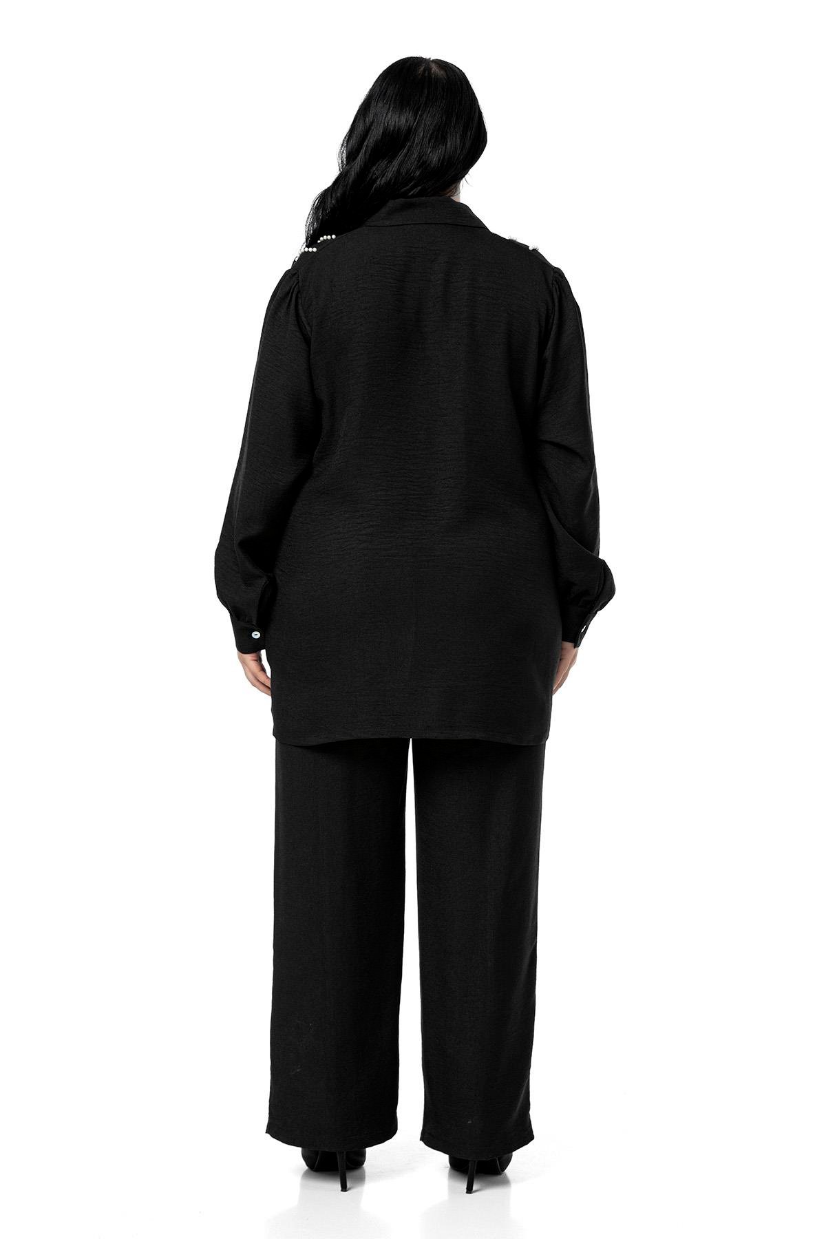 Shirt&Pants setsDisentis Modest Büyük Beden İnci Detaylı Gömlek Pantolon Siyah İkili TakımDISENTIS MODESTBüyük Beden İnci Detaylı Gömlek Pantolon Siyah İkili Takım