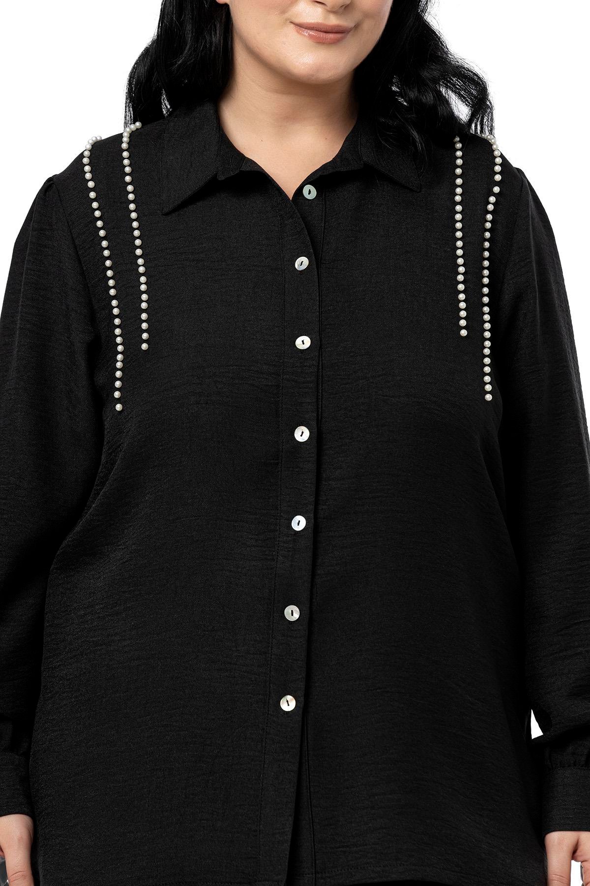 Shirt&Pants setsDisentis Modest Büyük Beden İnci Detaylı Gömlek Pantolon Siyah İkili TakımDISENTIS MODESTBüyük Beden İnci Detaylı Gömlek Pantolon Siyah İkili Takım