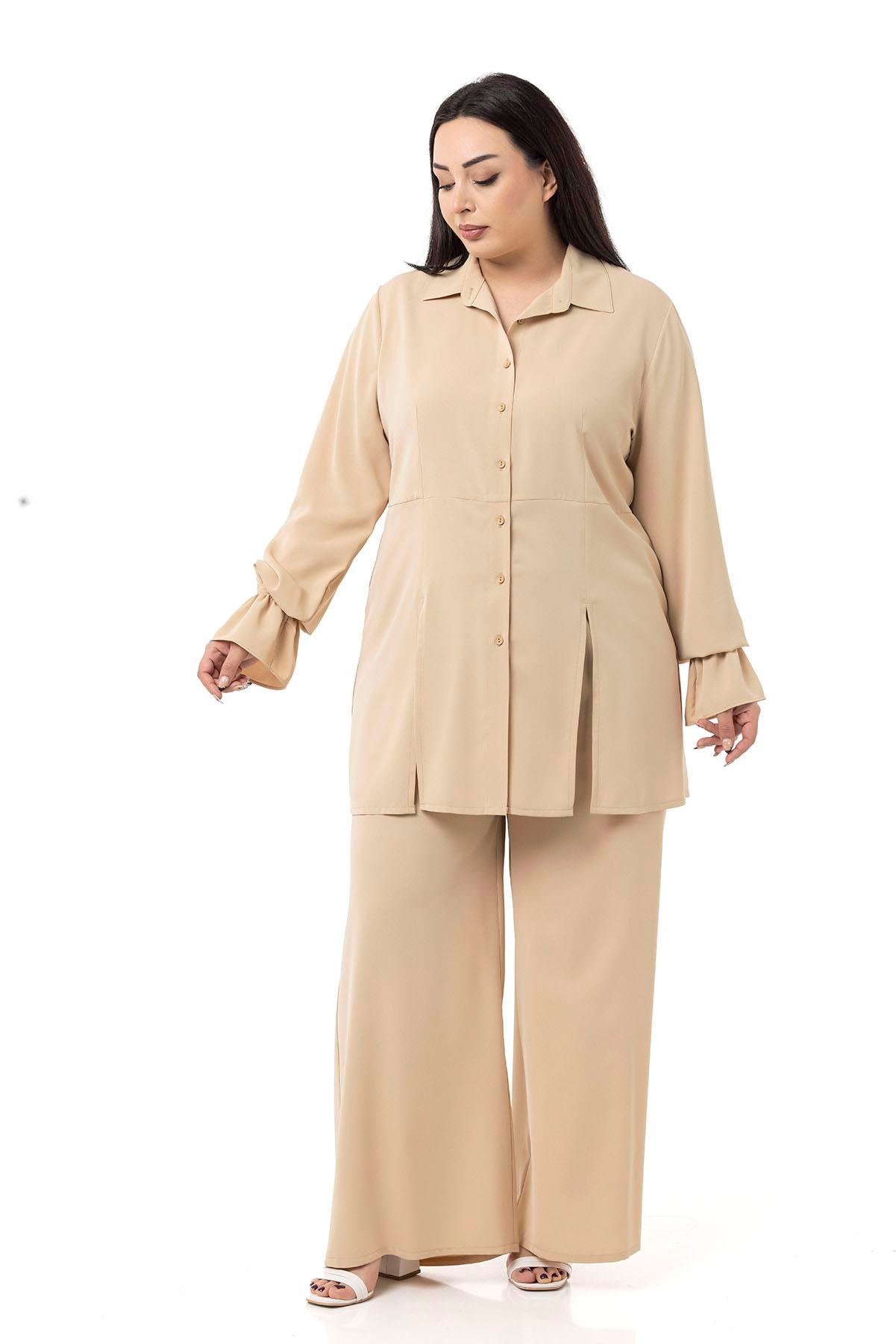 Gömlek | Pantolon TakımlarDisentis Modest Büyük Beden Rahat Kesim Gömlek Pantolon Bej Rengi İkili TakımDISENTIS MODESTBüyük Beden Rahat Kesim Gömlek Pantolon Bej Rengi İkili Takım