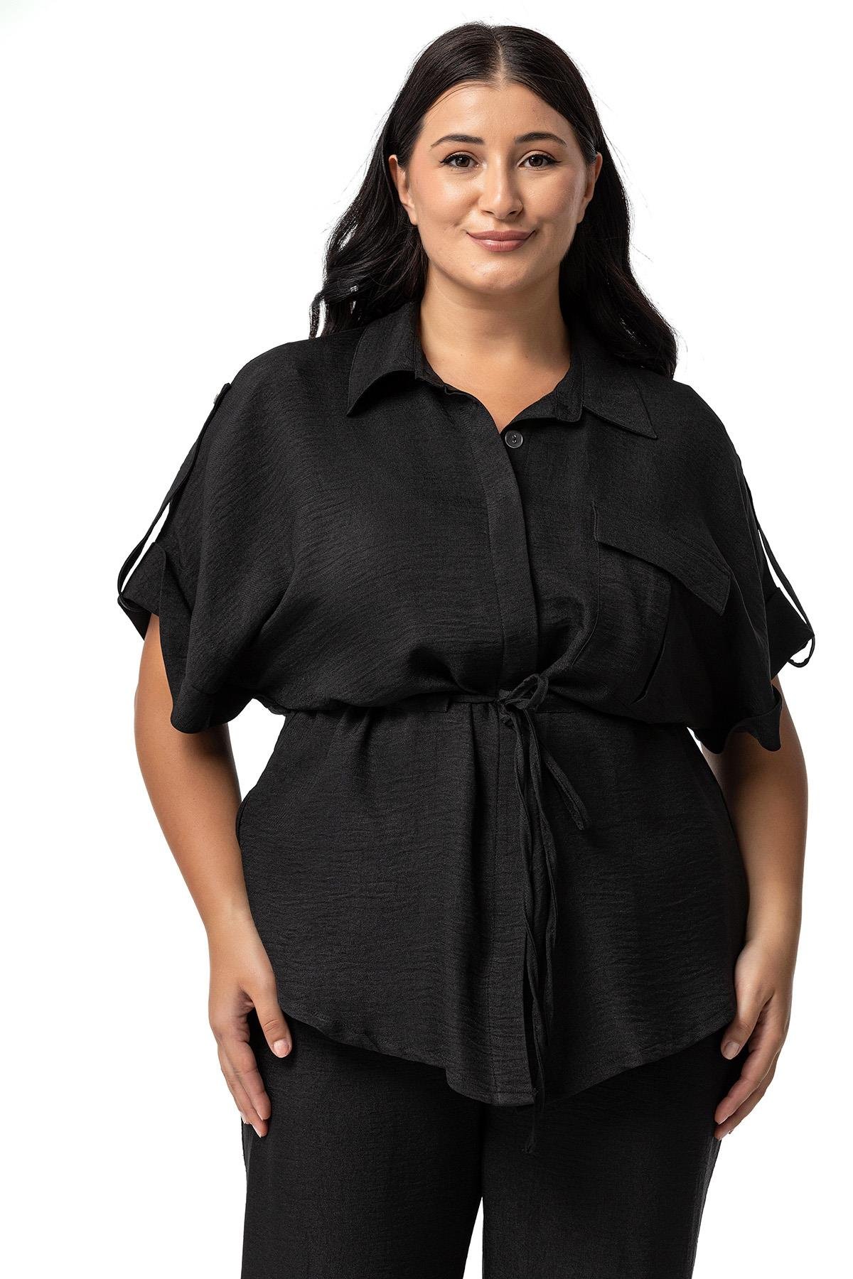 Shirt&Pants setsDisentis Modest Büyük Beden Yarım Kol Gömlek Pantolon Siyah İkili TakımDISENTIS MODESTBüyük Beden Yarım Kol Gömlek Pantolon Siyah İkili Takım
