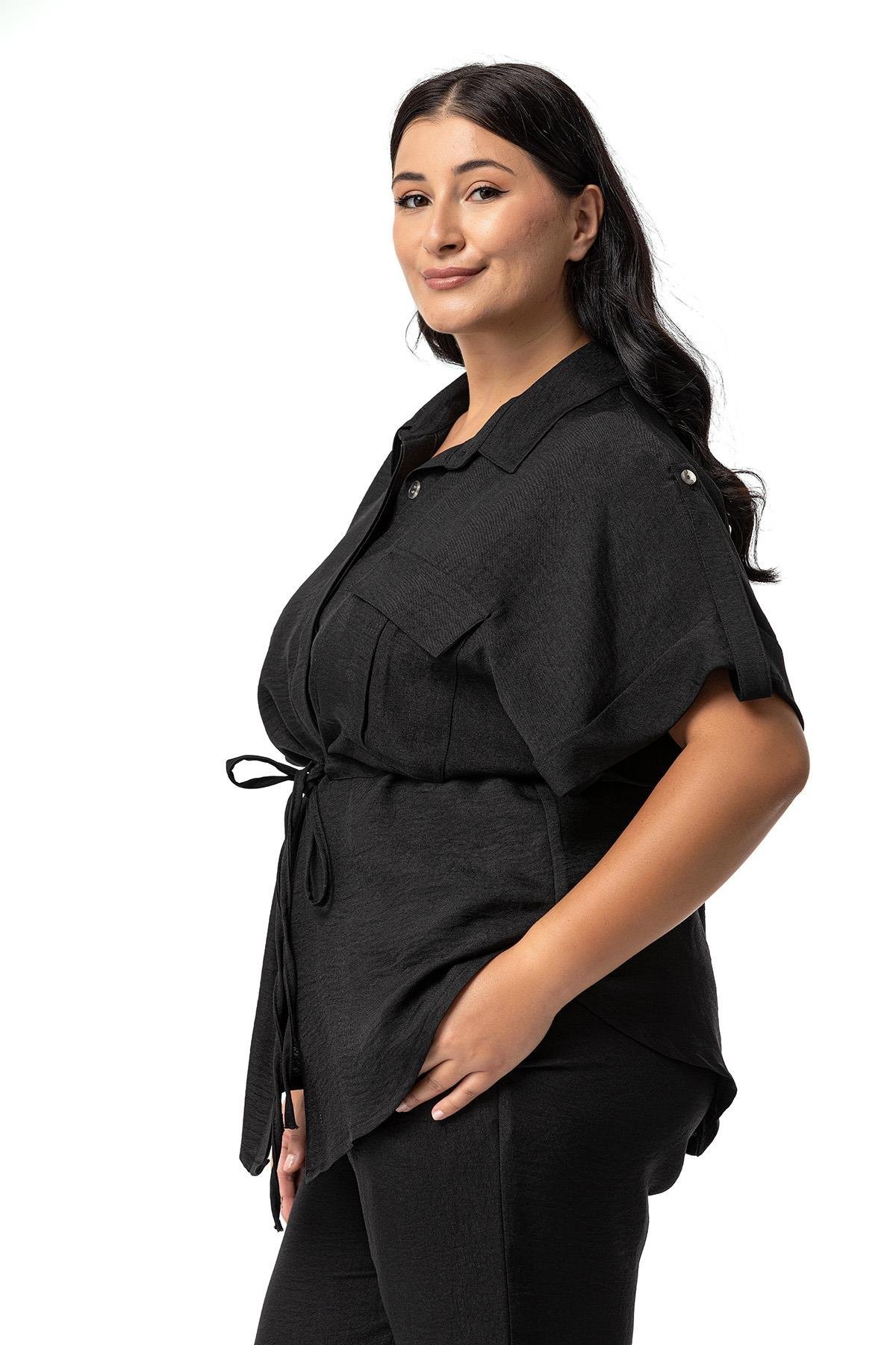 Shirt&Pants setsDisentis Modest Büyük Beden Yarım Kol Gömlek Pantolon Siyah İkili TakımDISENTIS MODESTBüyük Beden Yarım Kol Gömlek Pantolon Siyah İkili Takım
