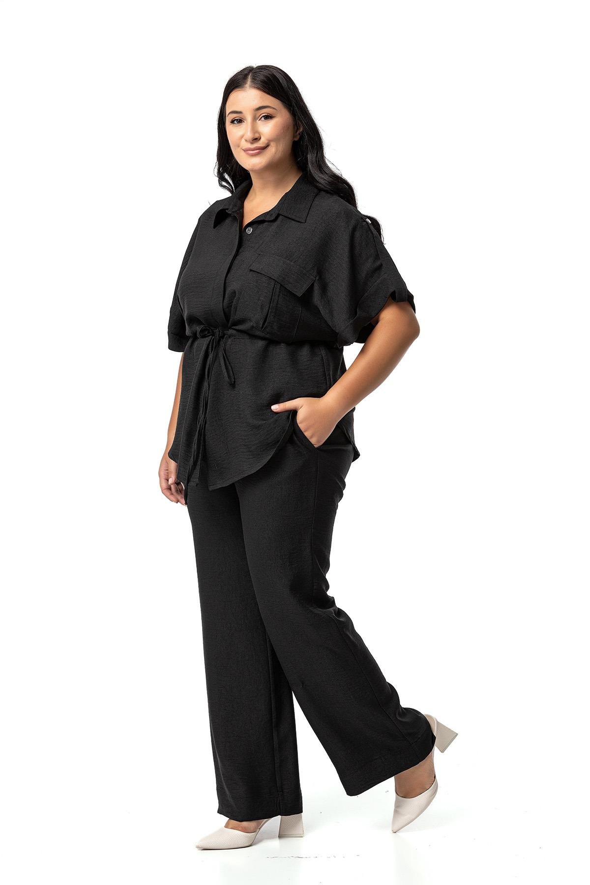 Shirt&Pants setsDisentis Modest Büyük Beden Yarım Kol Gömlek Pantolon Siyah İkili TakımDISENTIS MODESTBüyük Beden Yarım Kol Gömlek Pantolon Siyah İkili Takım
