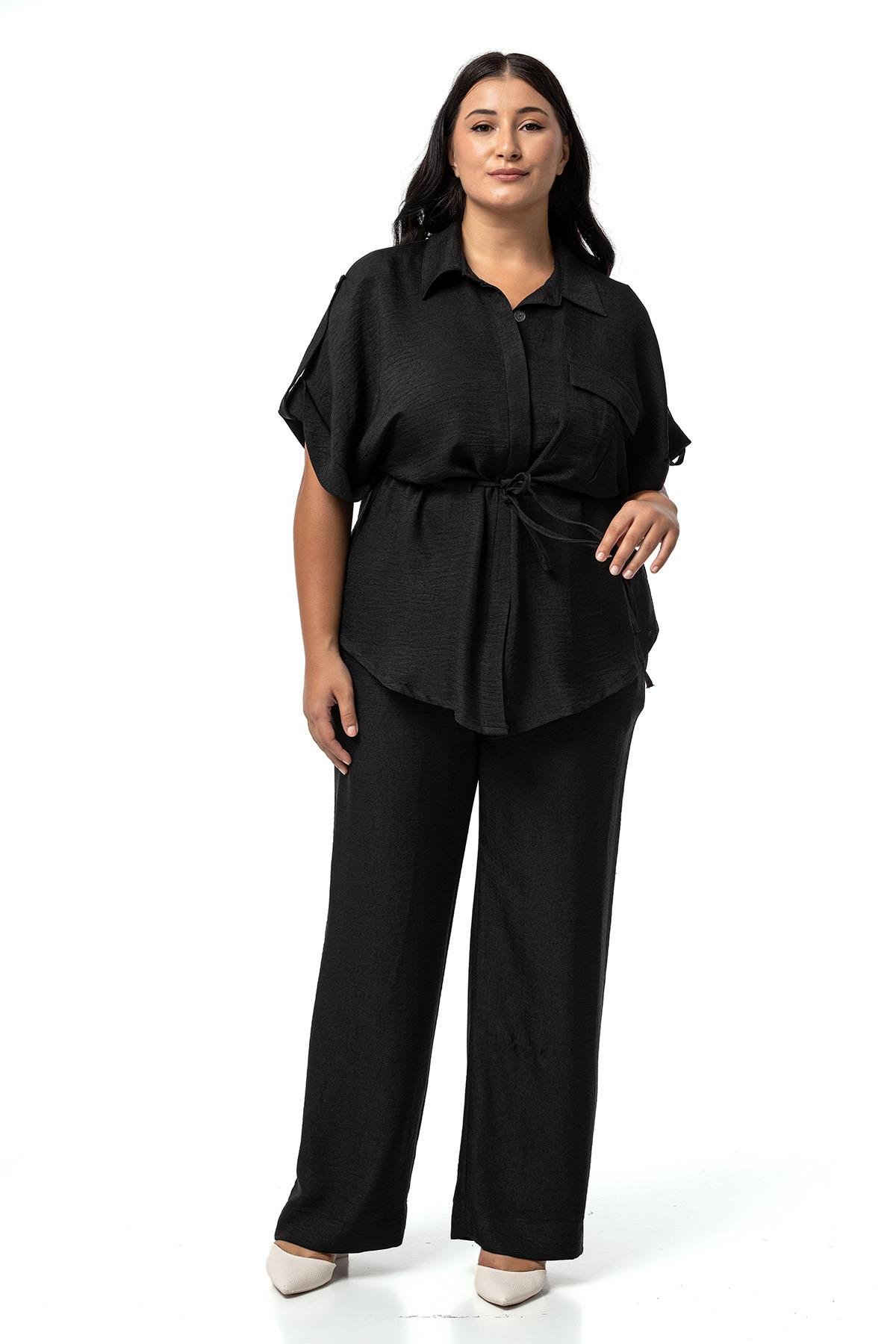 Shirt&Pants setsDisentis Modest Büyük Beden Yarım Kol Gömlek Pantolon Siyah İkili TakımDISENTIS MODESTBüyük Beden Yarım Kol Gömlek Pantolon Siyah İkili Takım