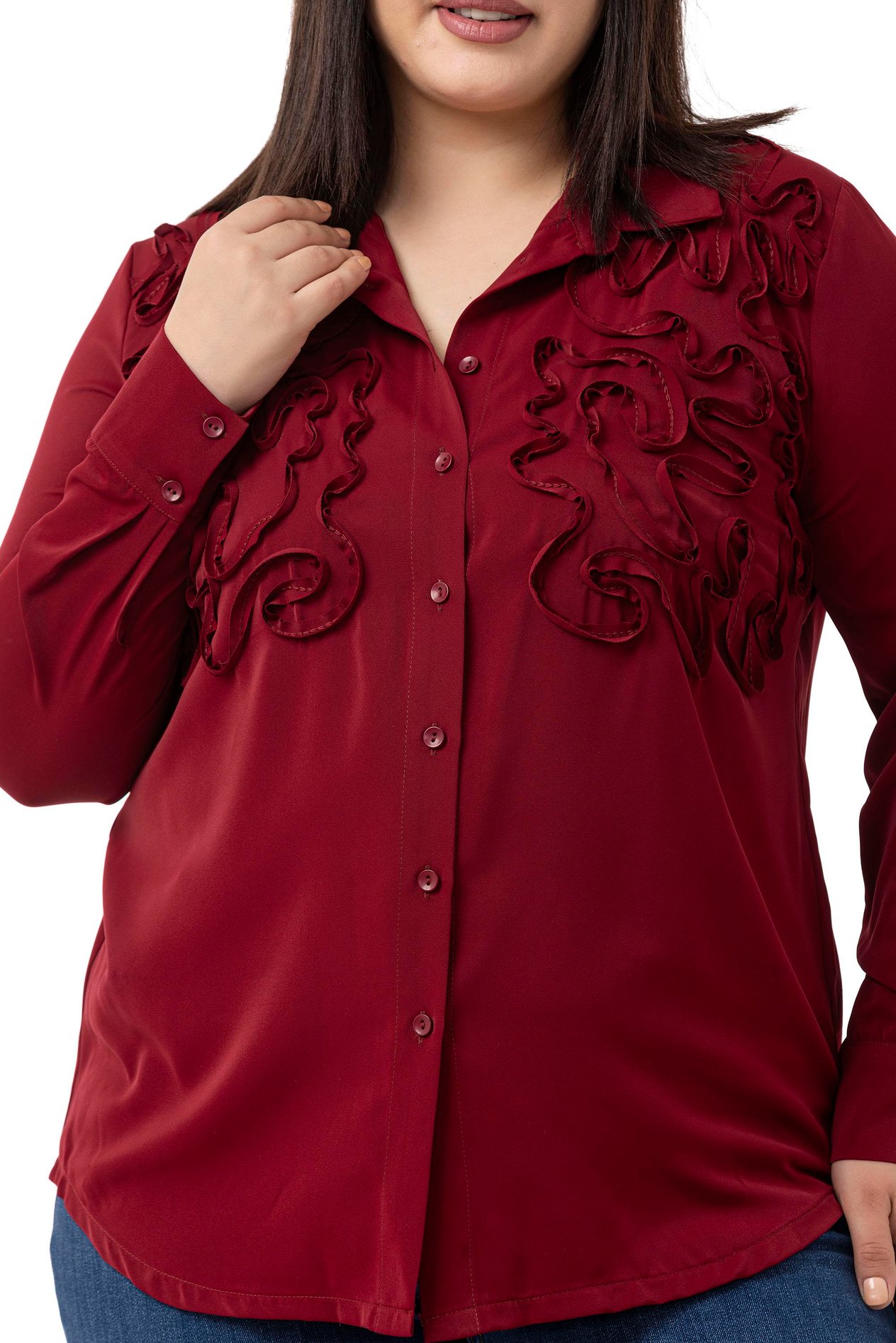 ShirtsDisentis Modest Büyük Beden Kabartmalı Kumaş Detaylı Bordo GömlekDISENTIS MODESTBüyük Beden Kabartmalı Kumaş Detaylı Bordo Gömlek