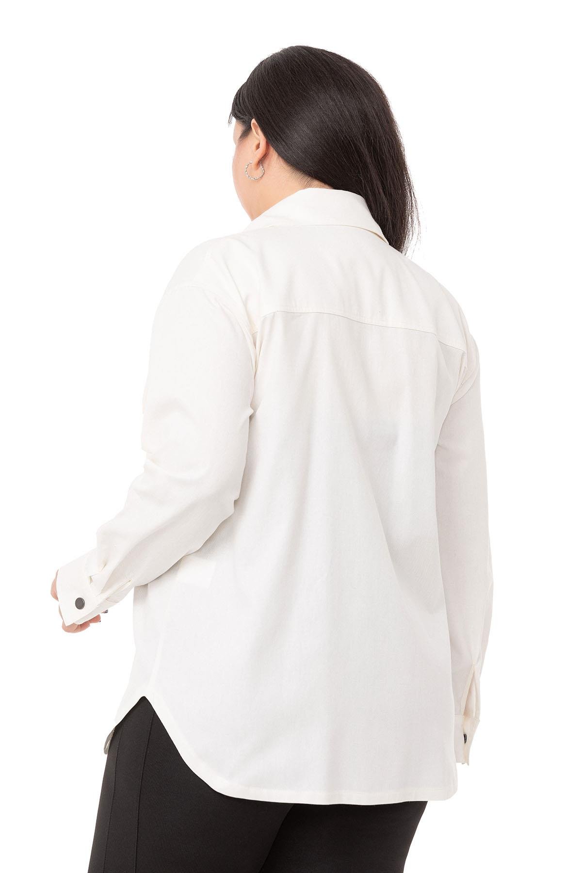 ShirtsDISENTIS MODEST GENC BUYUK BEDEN GABARDIN GOMLEKDISENTIS MODESTBüyük Beden Kapaklı Cepli Çıtçıtlı Gabardin Beyaz Ceket Gömlek