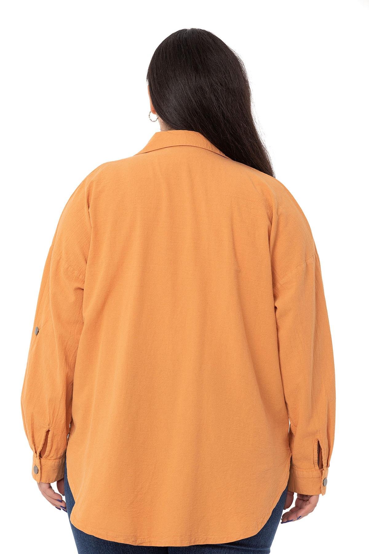 ShirtsDISENTIS MODEST GENC BUYUK BEDEN PARCA BOYALI GOMLEKDISENTIS MODESTBüyük Beden Katlamalı Kollu Metal Düğmeli Hardal Gömlek