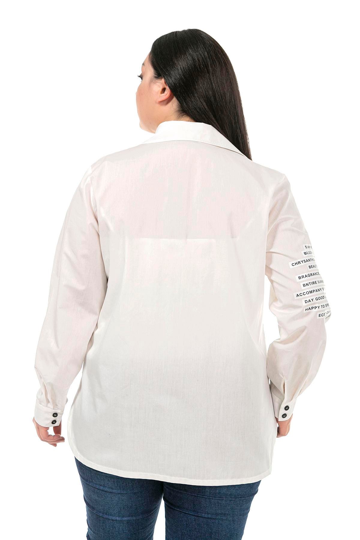 ShirtsDisentis Modest Çiçek Baskılı Yanları Şerit Detaylı Uzun Kollu Beyaz Gömlek DISENTIS MODESTBüyük Beden Kolu Çiçek Baskılı Yanları Şerit Detaylı Uzun Kollu Beyaz Gömlek 